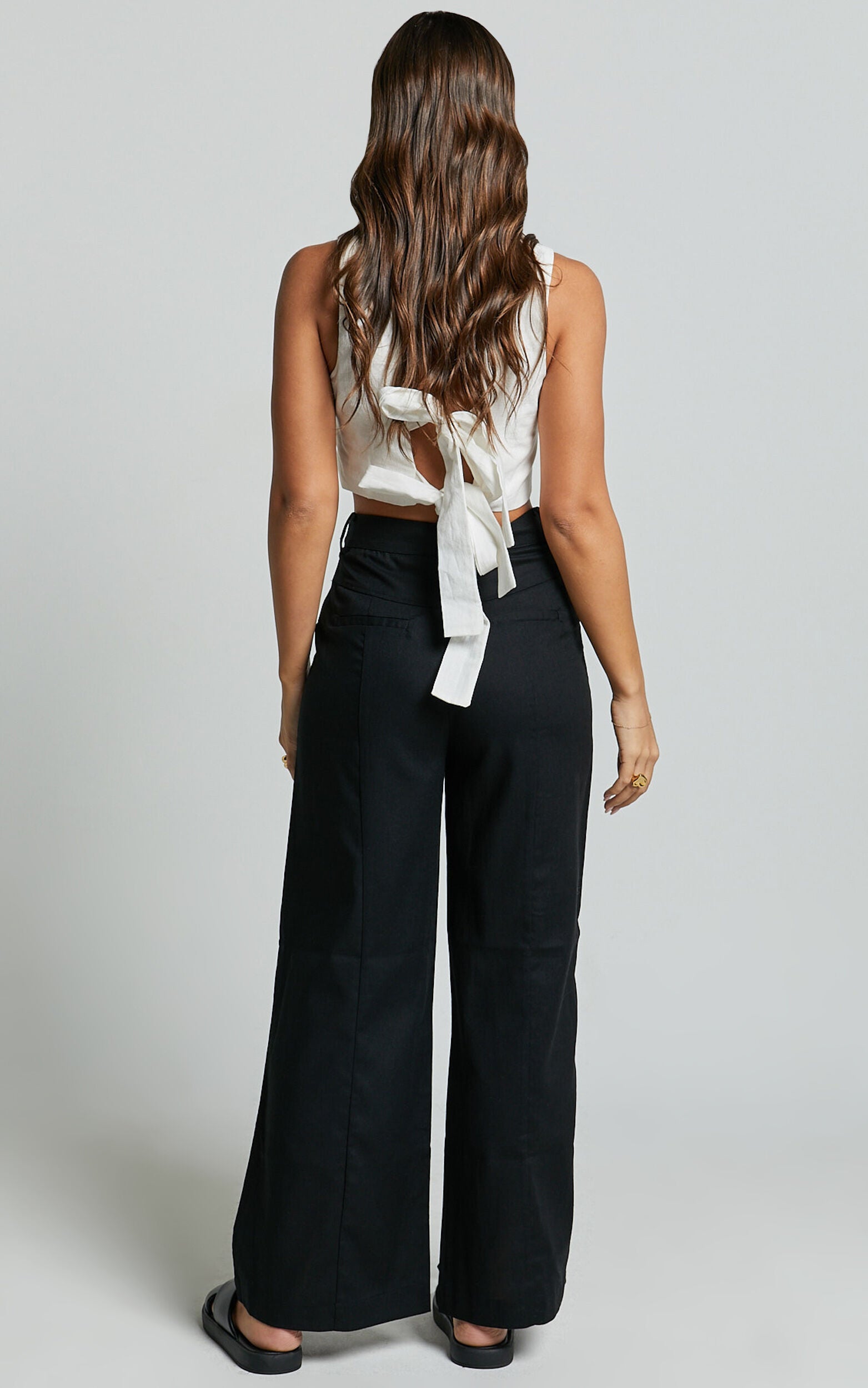 Skye Pants - Linen High Waisted Seam Detail Pants in Black
