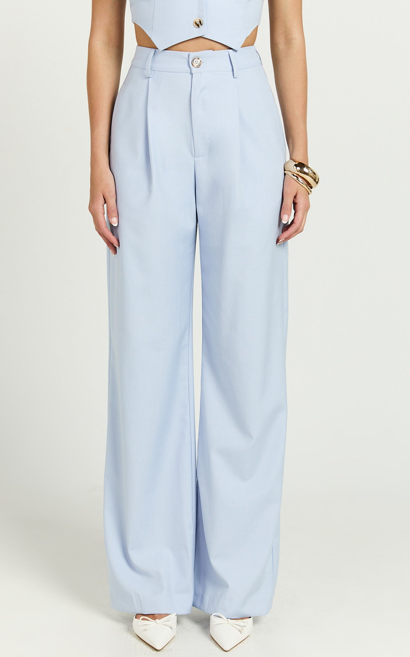 Izara Trousers - Mid Rise Relaxed Straight Leg Tailored Trousers in Light Blue