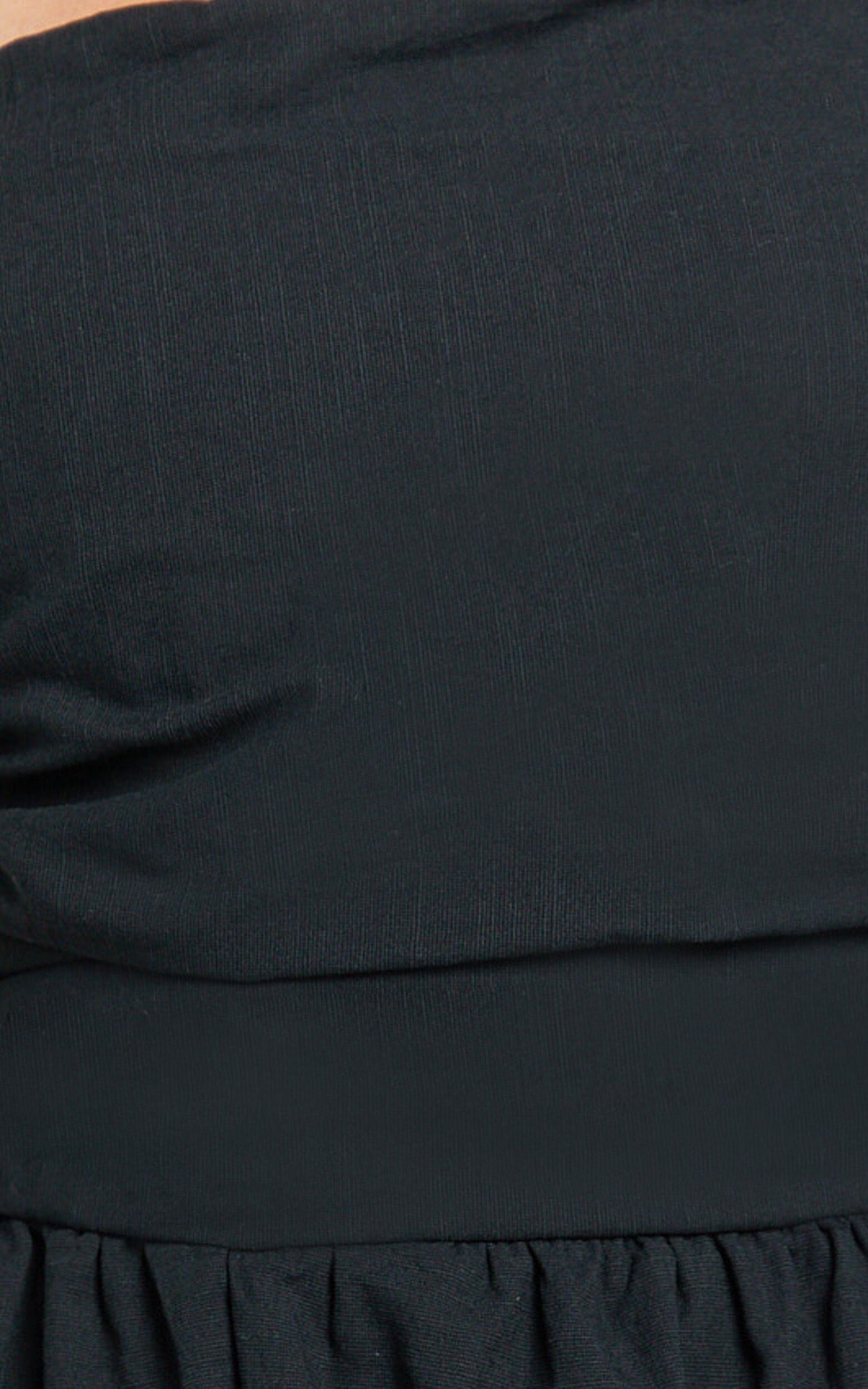 Polly Midi Dress - Strapless Ruched Dress in Black