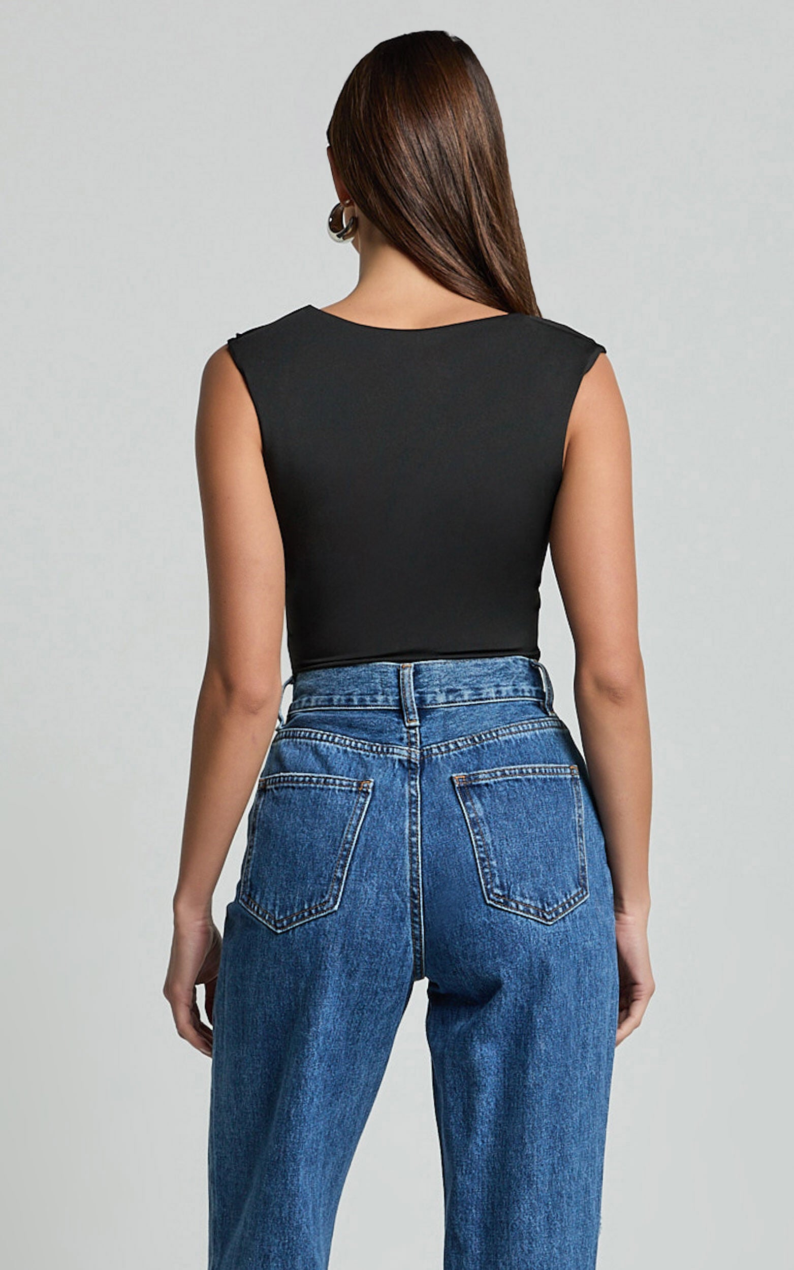 Nerine Bodysuit - Wide Strap Scoop Neck in Black