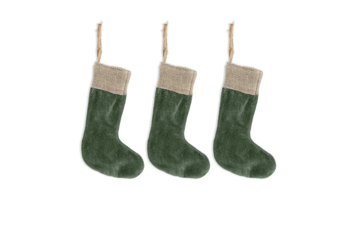 Karru Cotton Velvet Mini Stocking - Forest Green - (Set of 3)