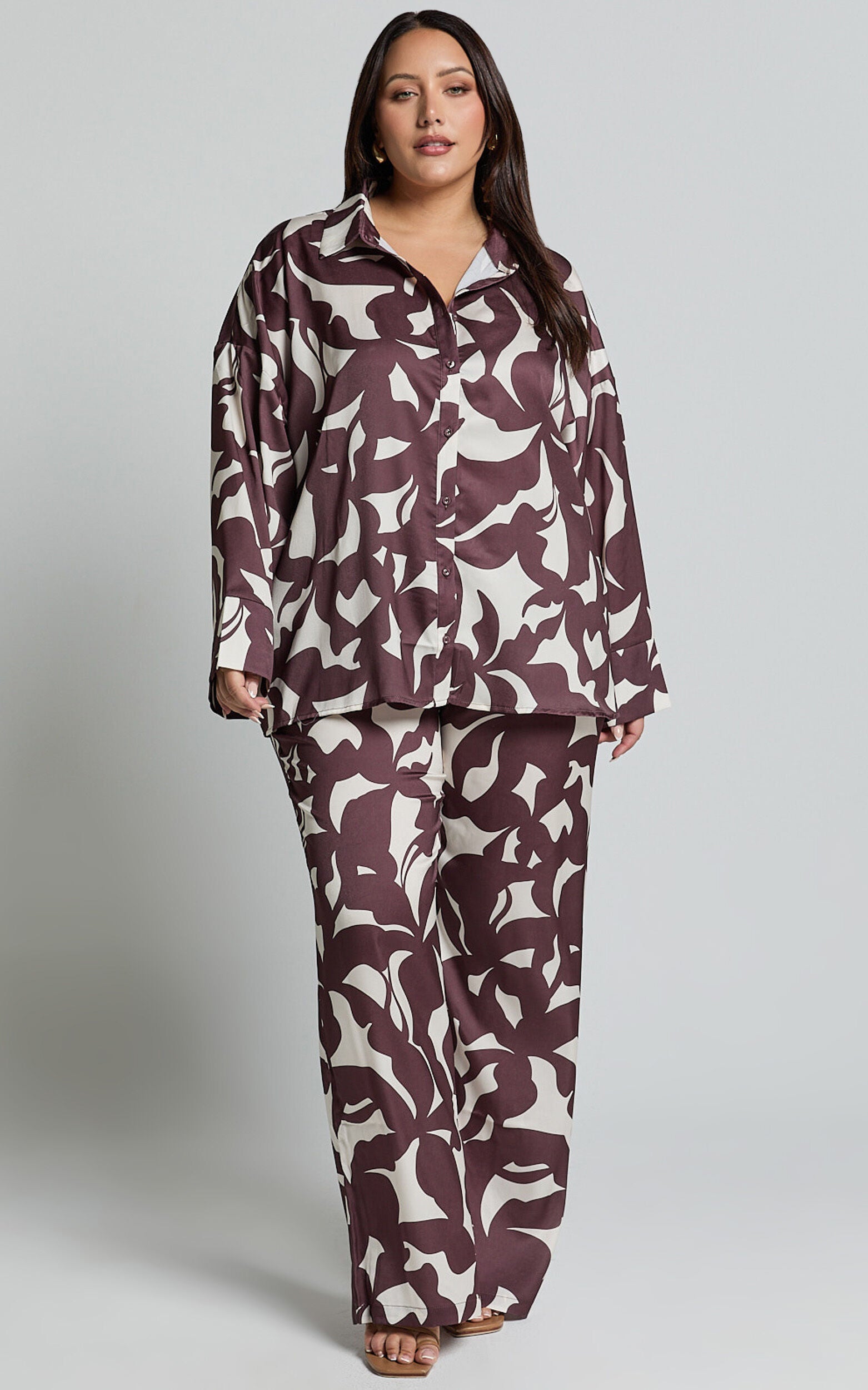 Janissa Pants - High Waisted Wide Leg Pants in Brown Floral