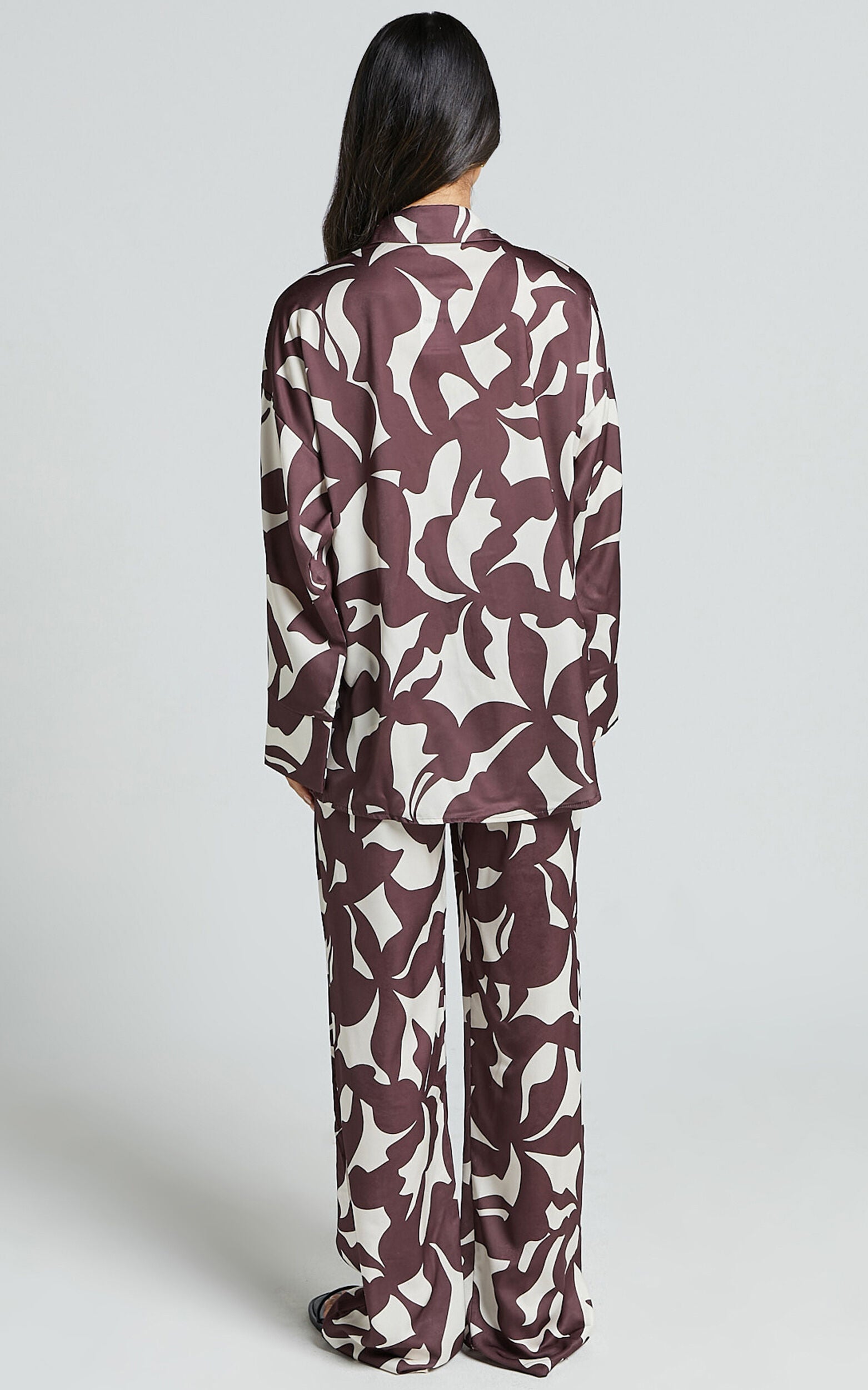 Janissa Pants - High Waisted Wide Leg Pants in Brown Floral