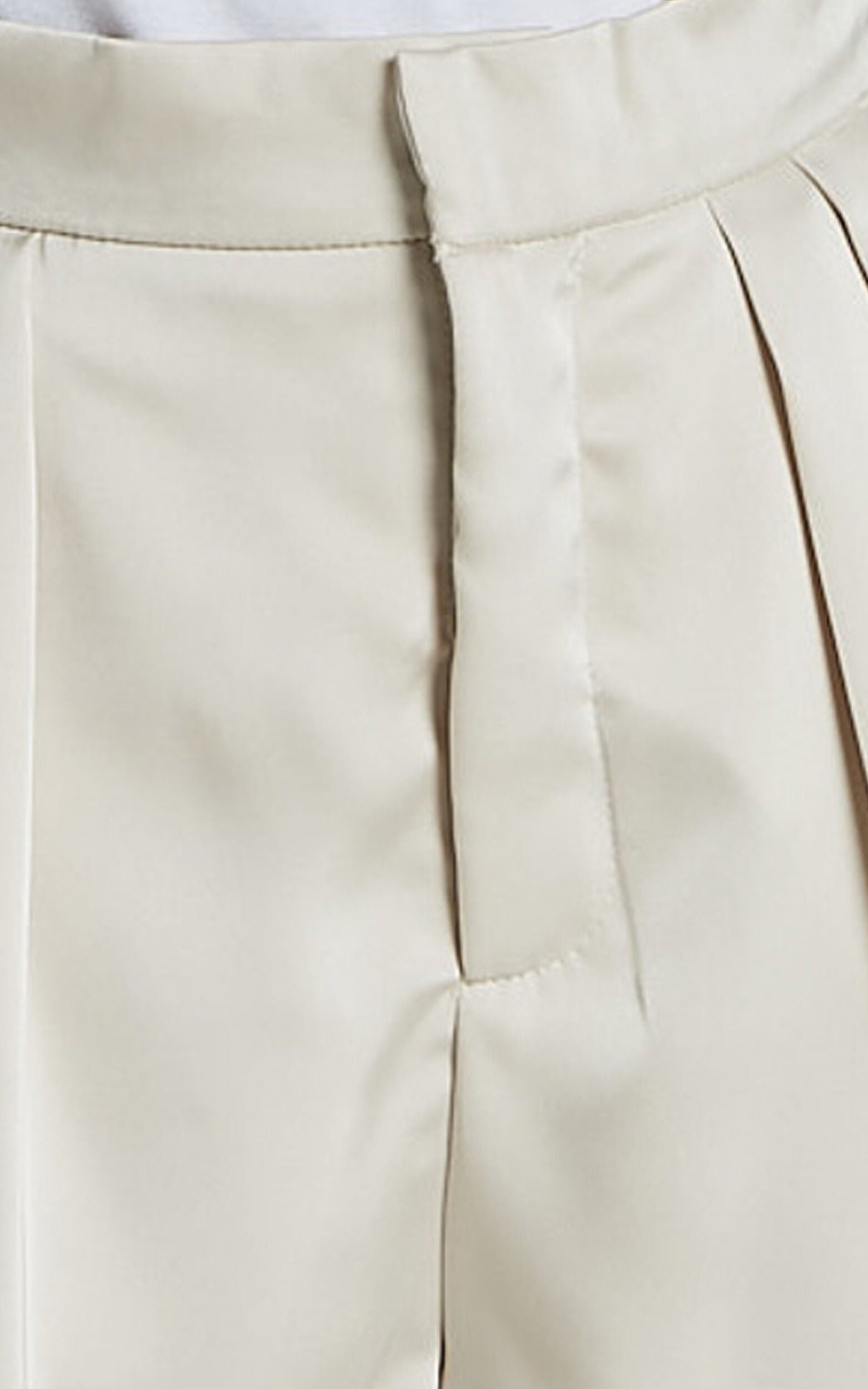 Percy Shorts - High Waist Pleated Satin Shorts in Oyster