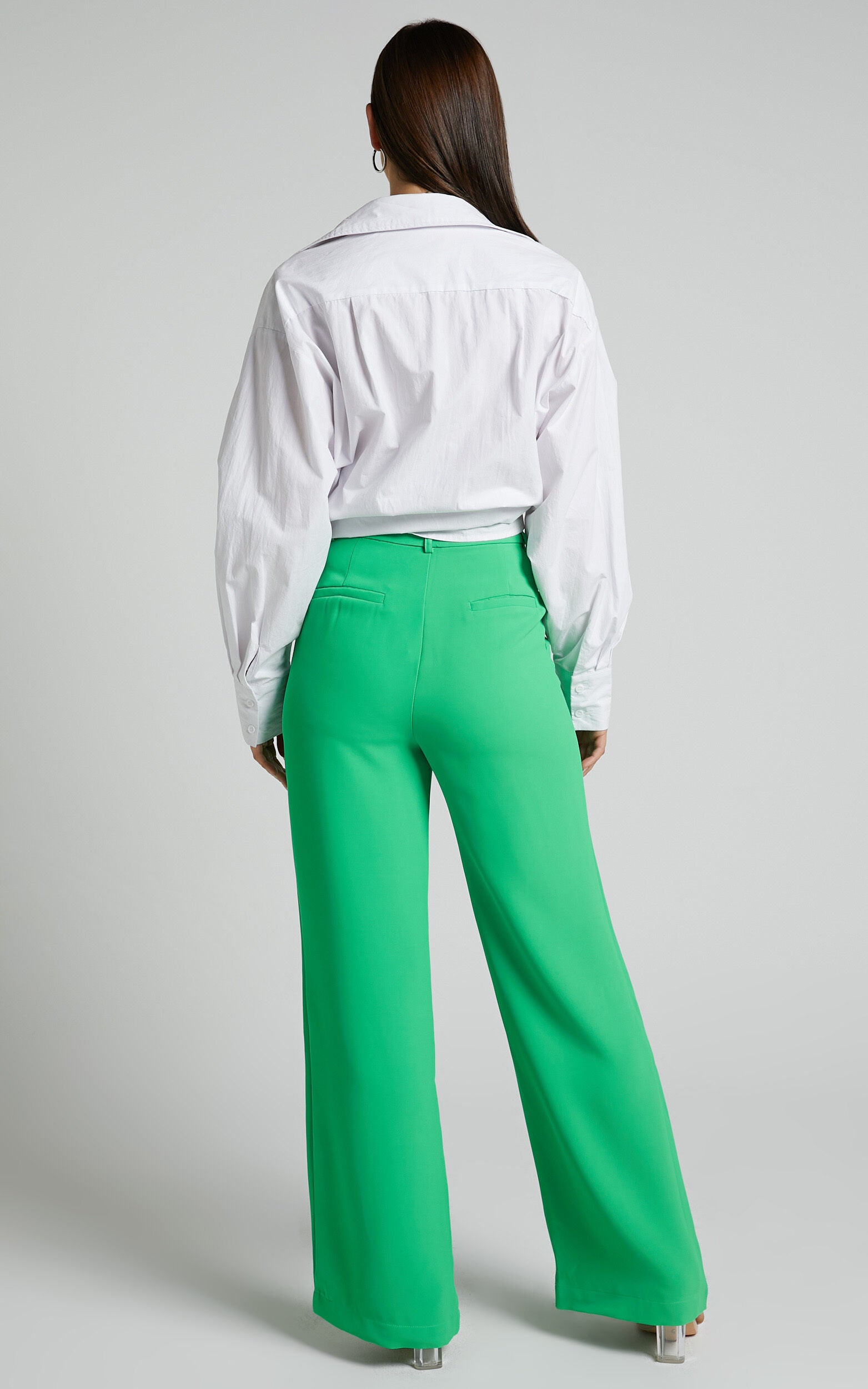 Bonnie Pants - High Waisted Tailored Wide Leg Pants in Green