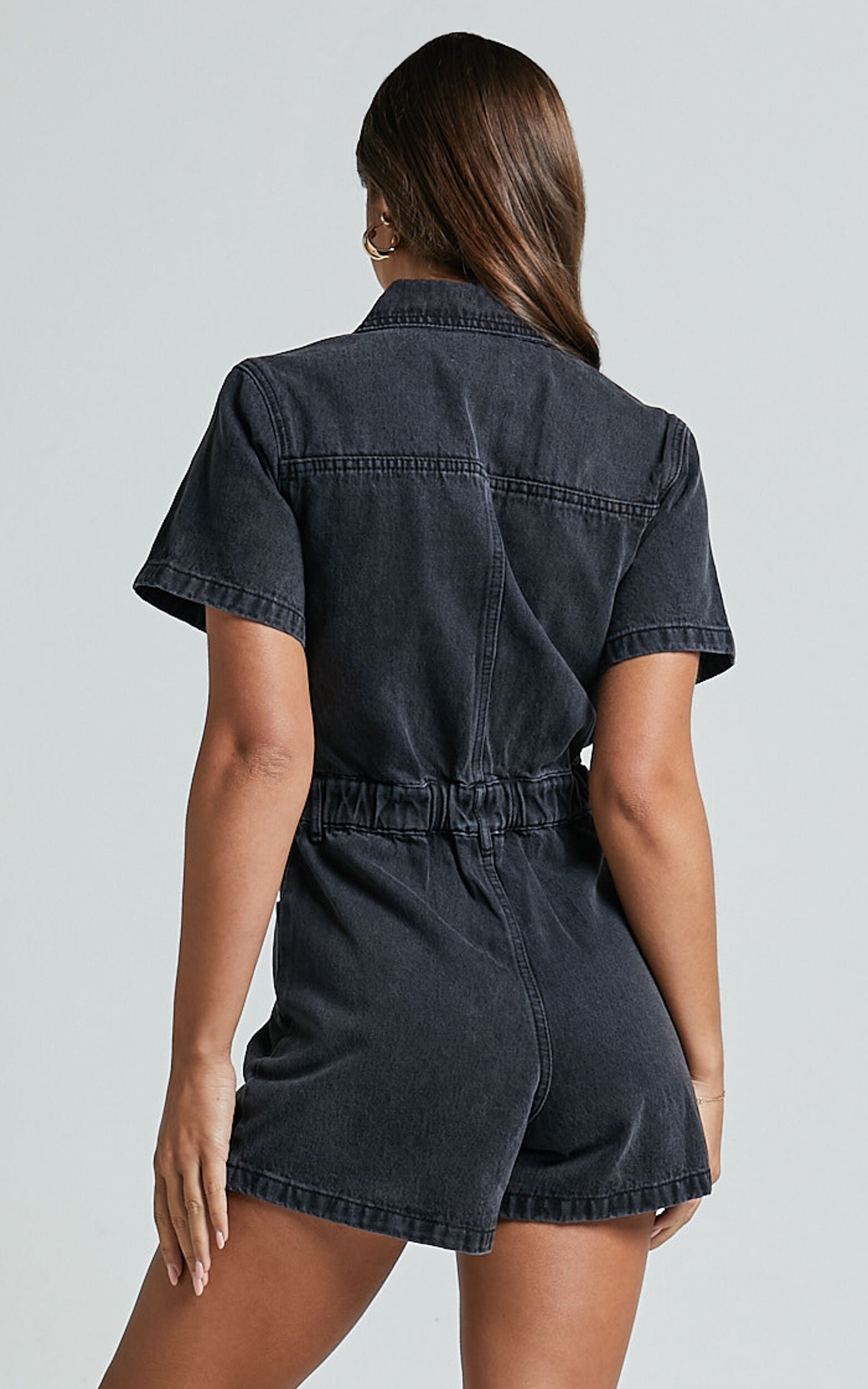 Mauriel Playsuit - Recycled Cotton Utility Playsuit in Washed Black