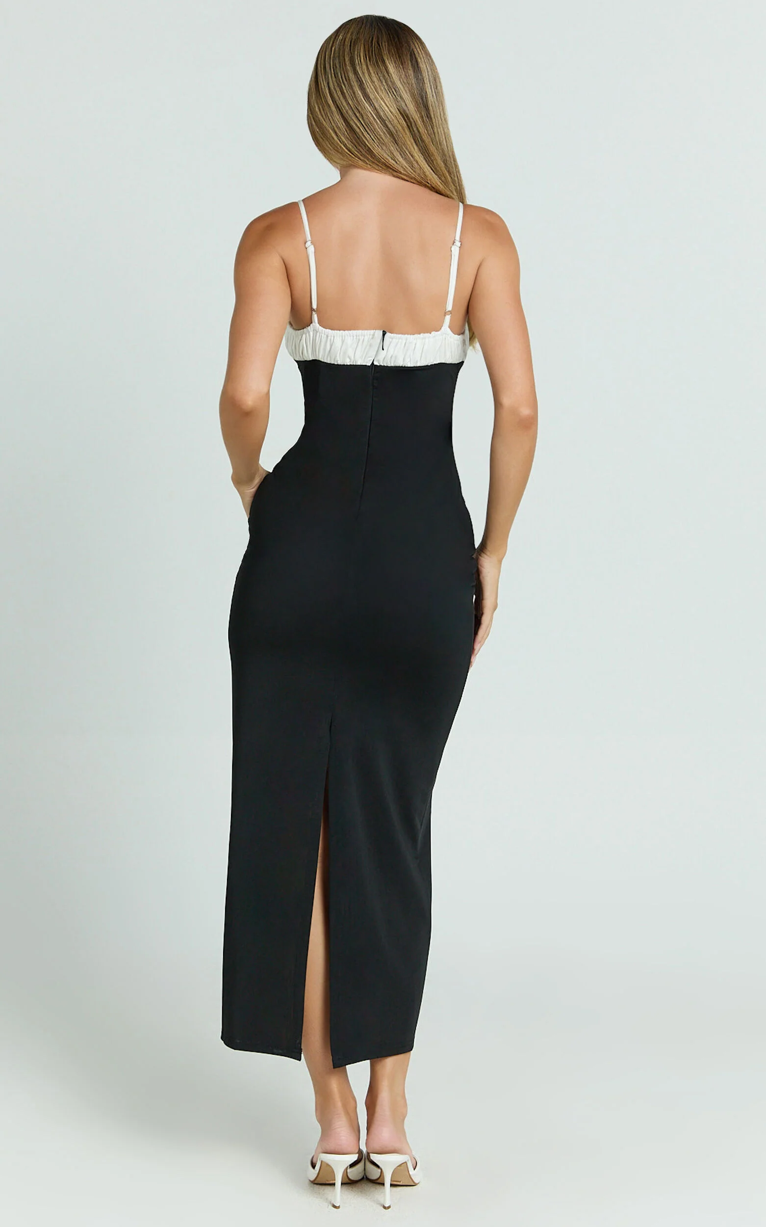 Sheffield Midi Dress - Contrast Tie Front Bodycon Dress in Black