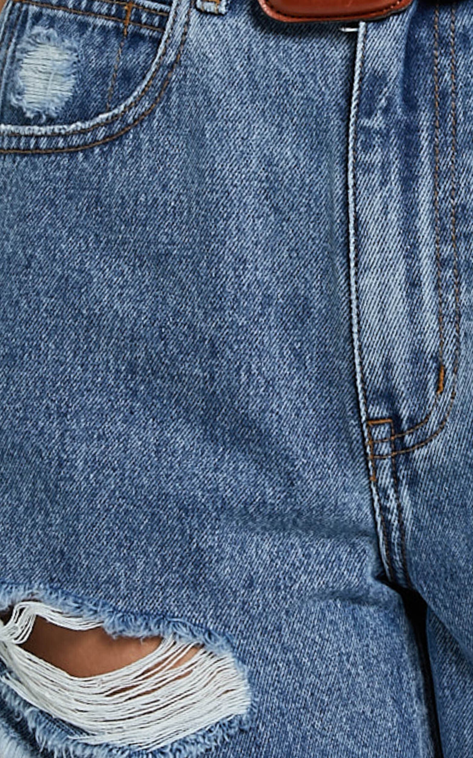 Mindae Shorts - Recycled Cotton Ripped Denim Shorts in Blue