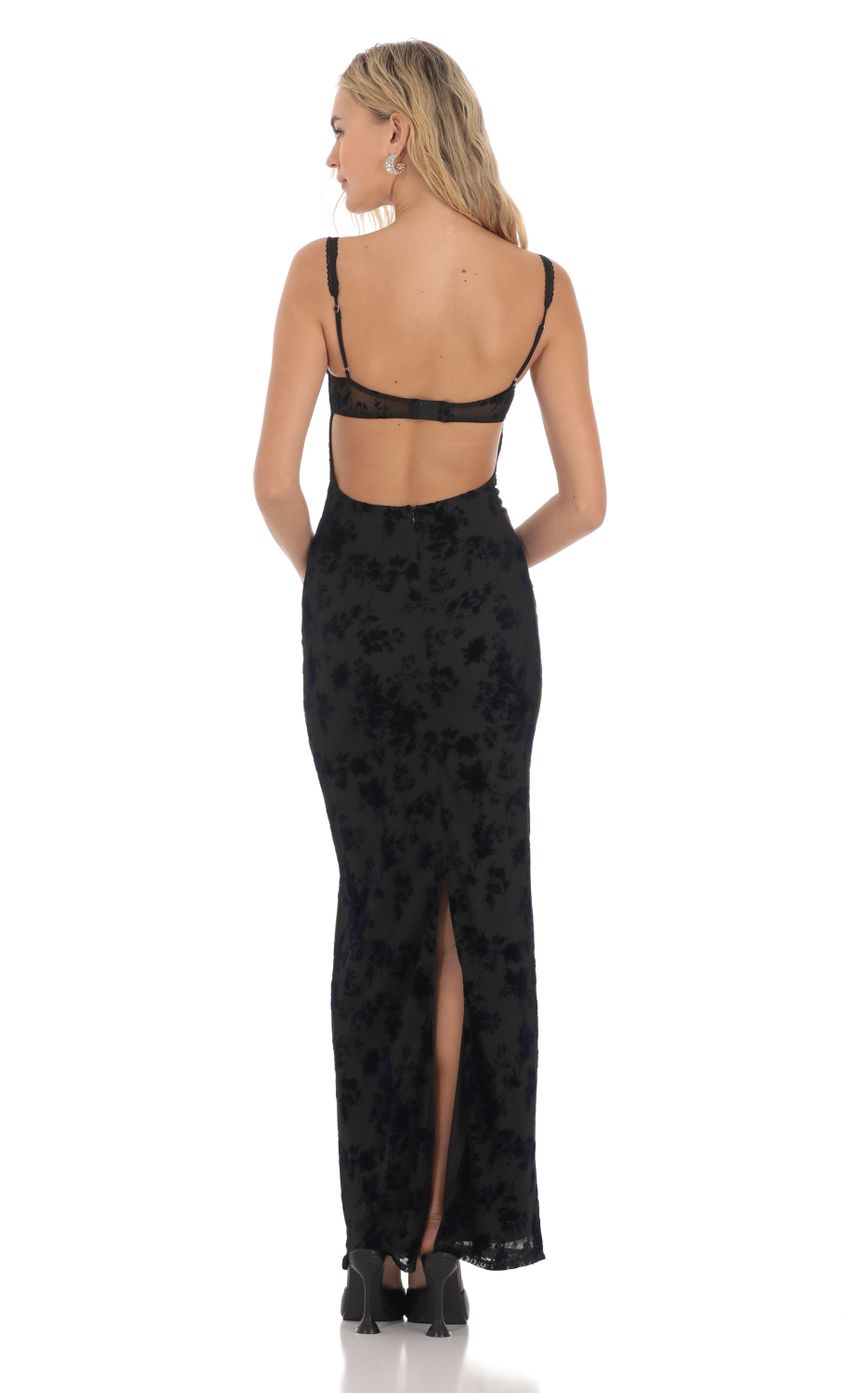 Mesh Velvet Floral Maxi Dress in Black