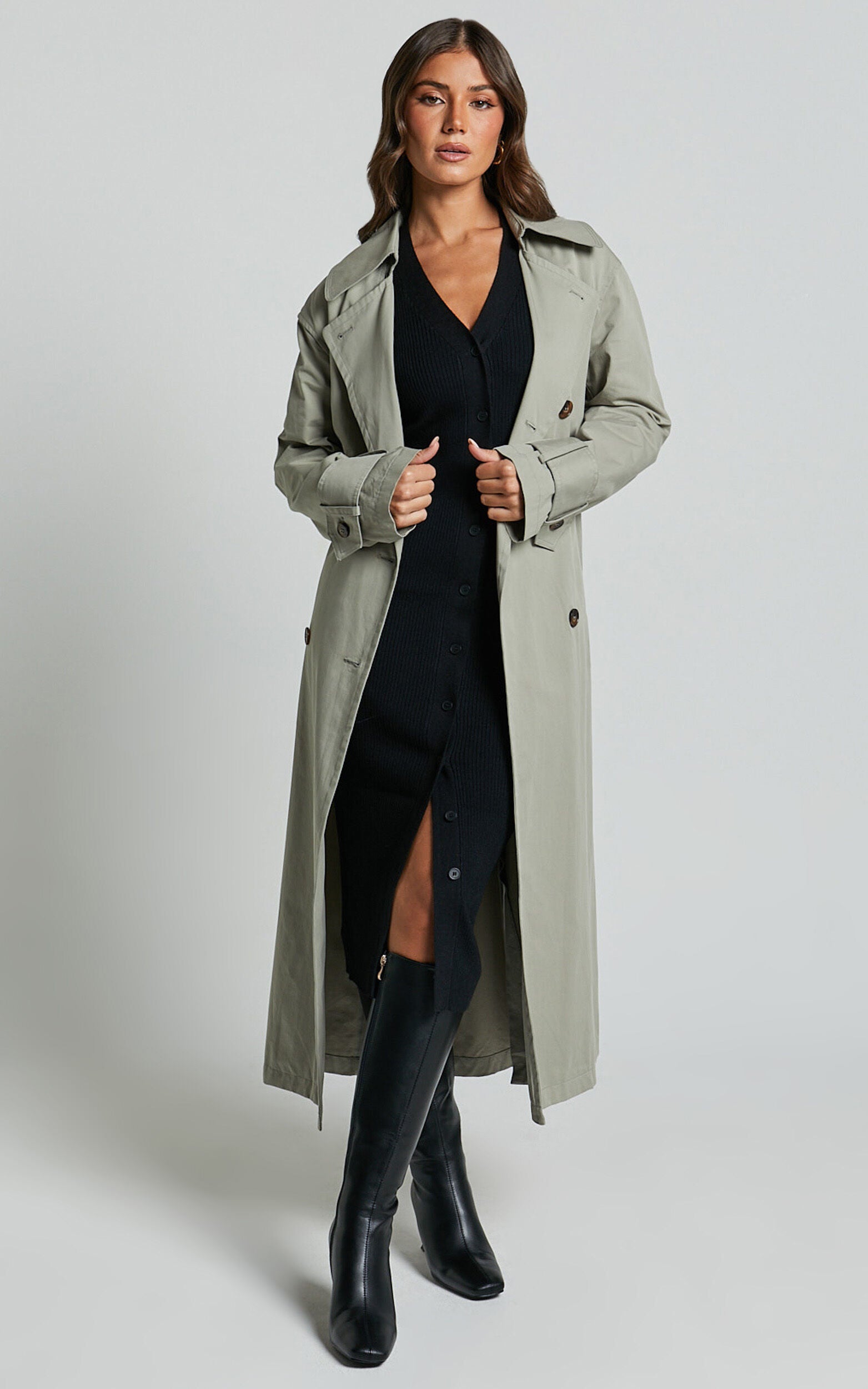 Leahanna Midi Dress - Button Front Knit Dress in Black