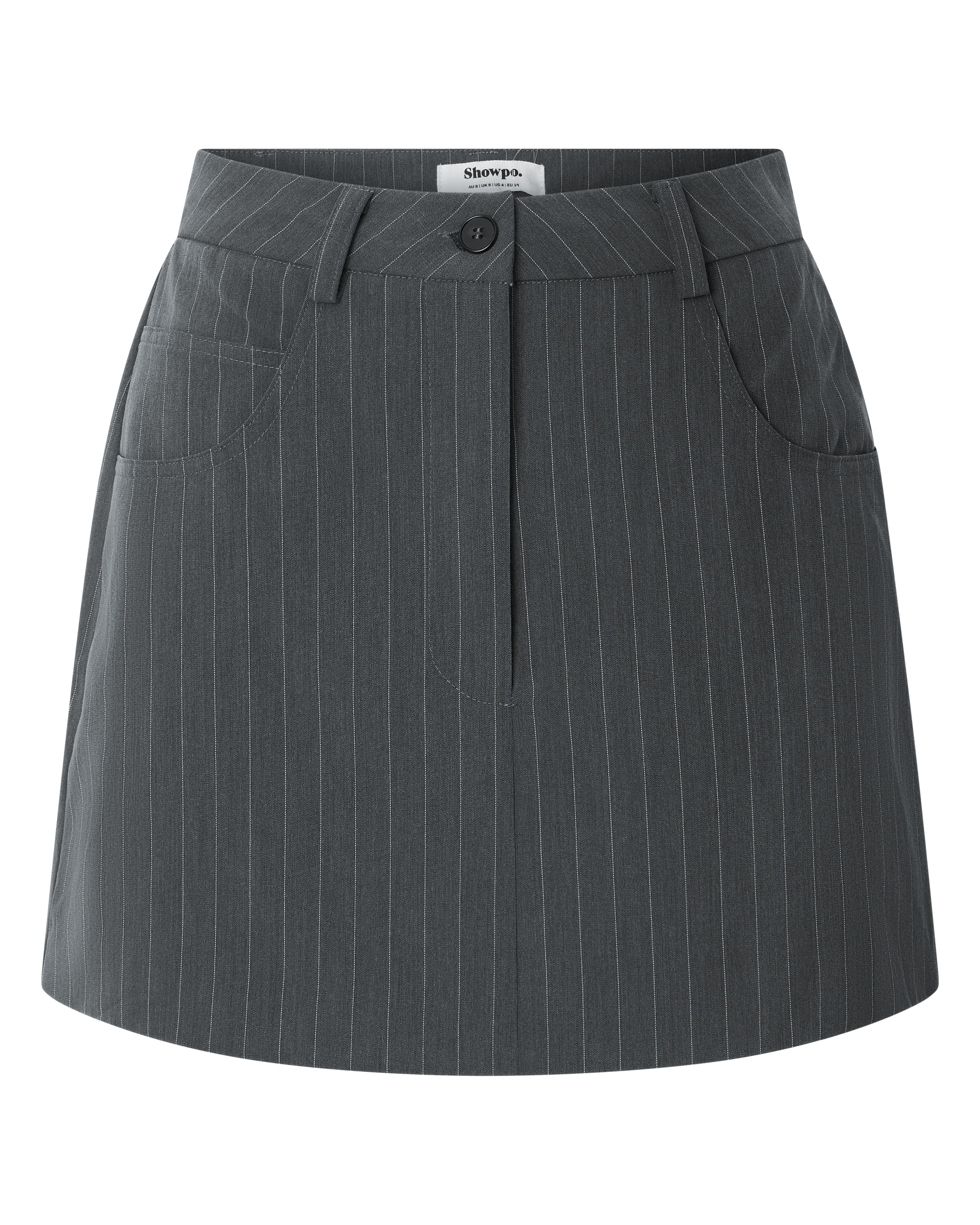 Fiona Mini Skort - Pinstripe Waistband Fly Front Fitted Skirt in Dark Grey
