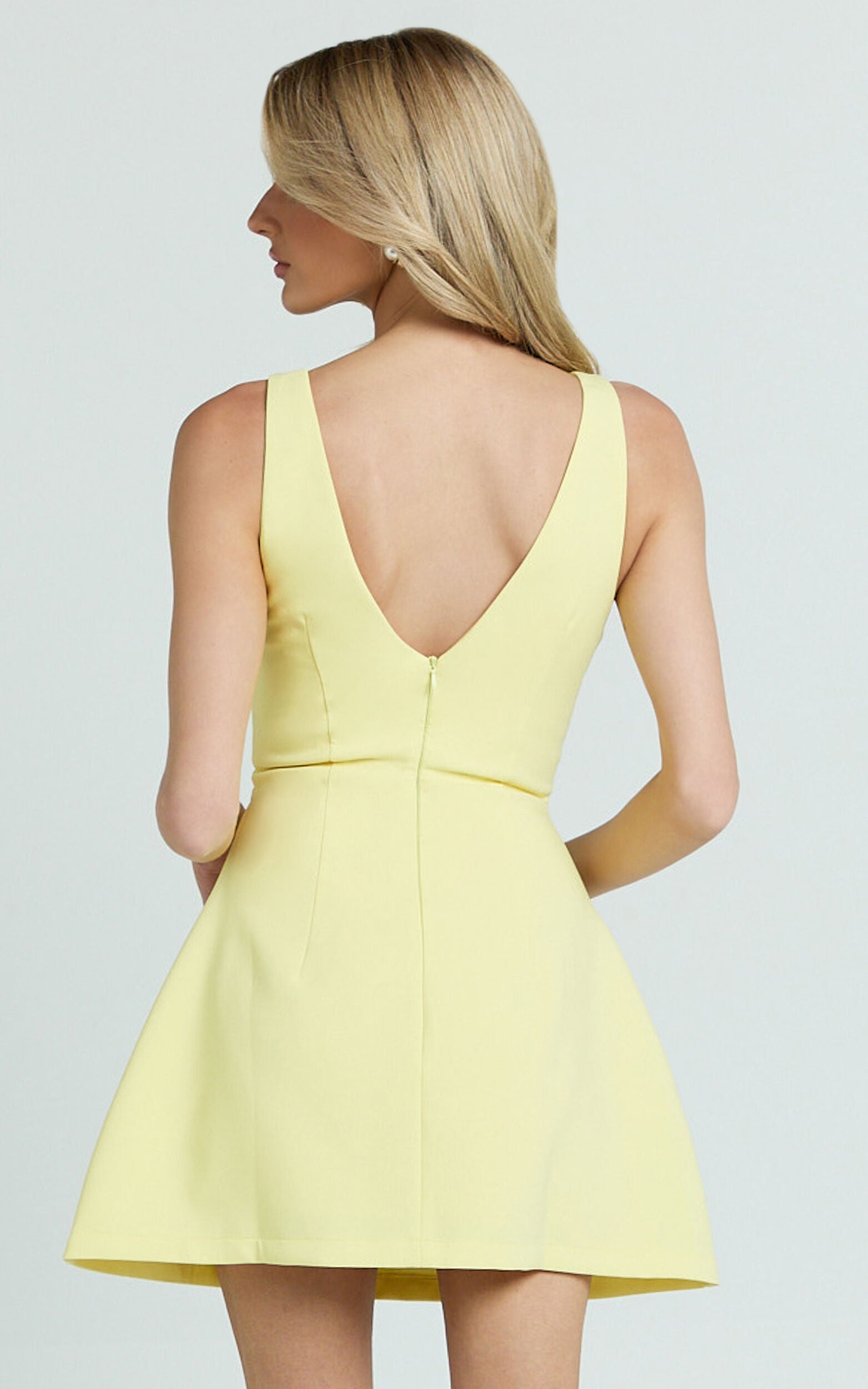 Freddie Mini Dress - Boat Neck Fit and Flare Dress in Lemon