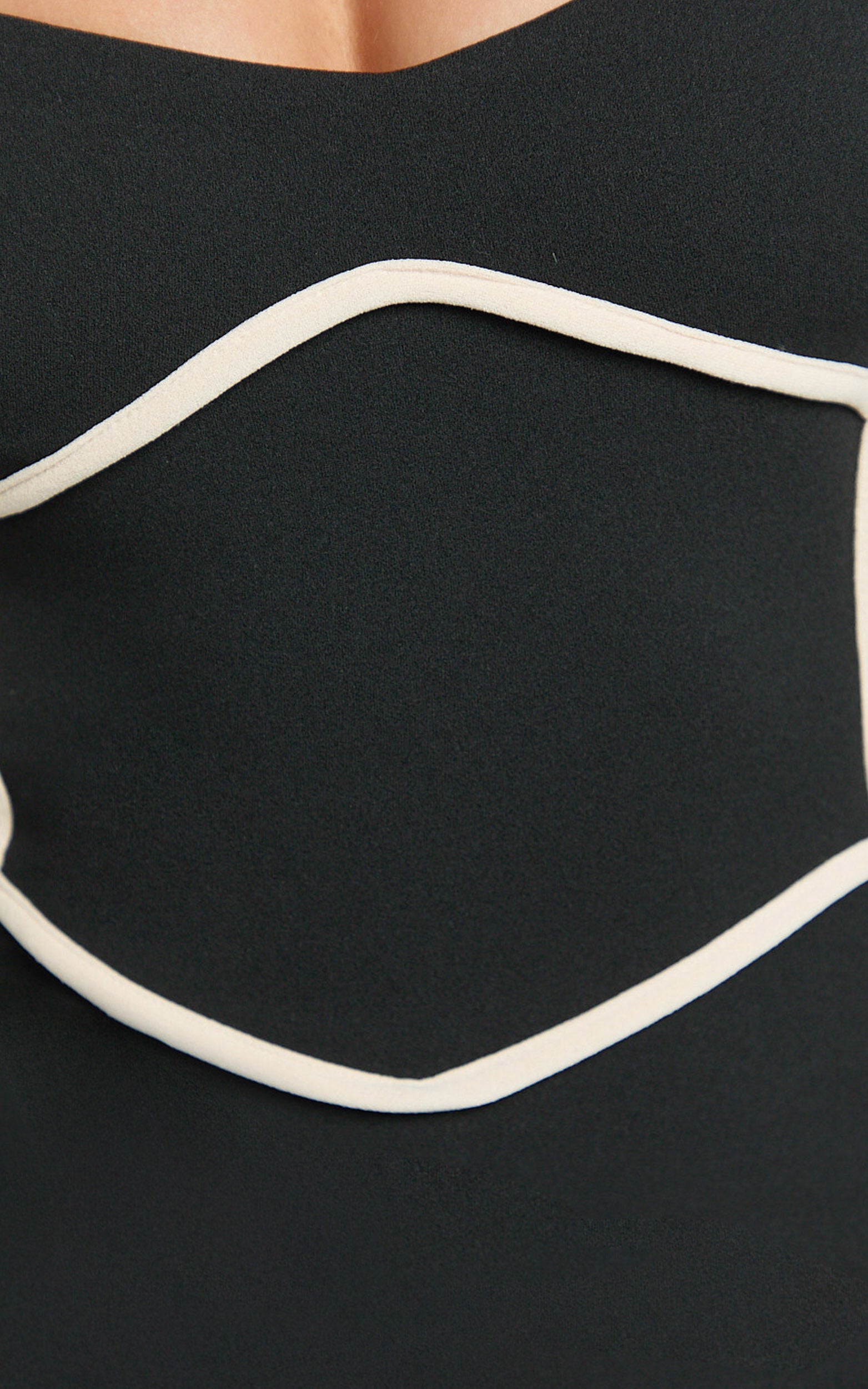 Zareena Midi Dress - Straight Neck Long Sleeve Slip Dress in Black