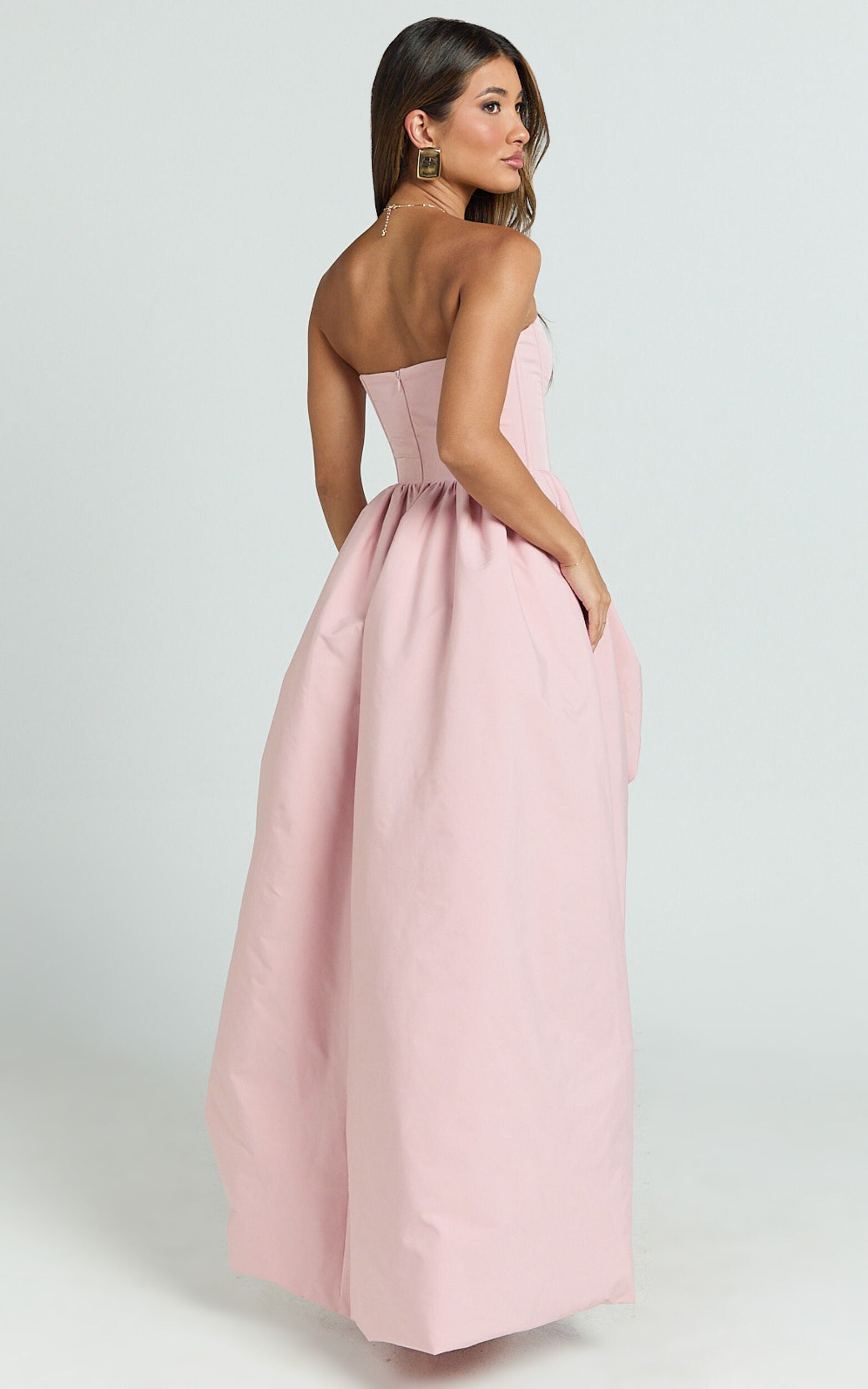 Seraphina Maxi Dress - Strapless Asymmetrical Bubble Hem Dress in Pink