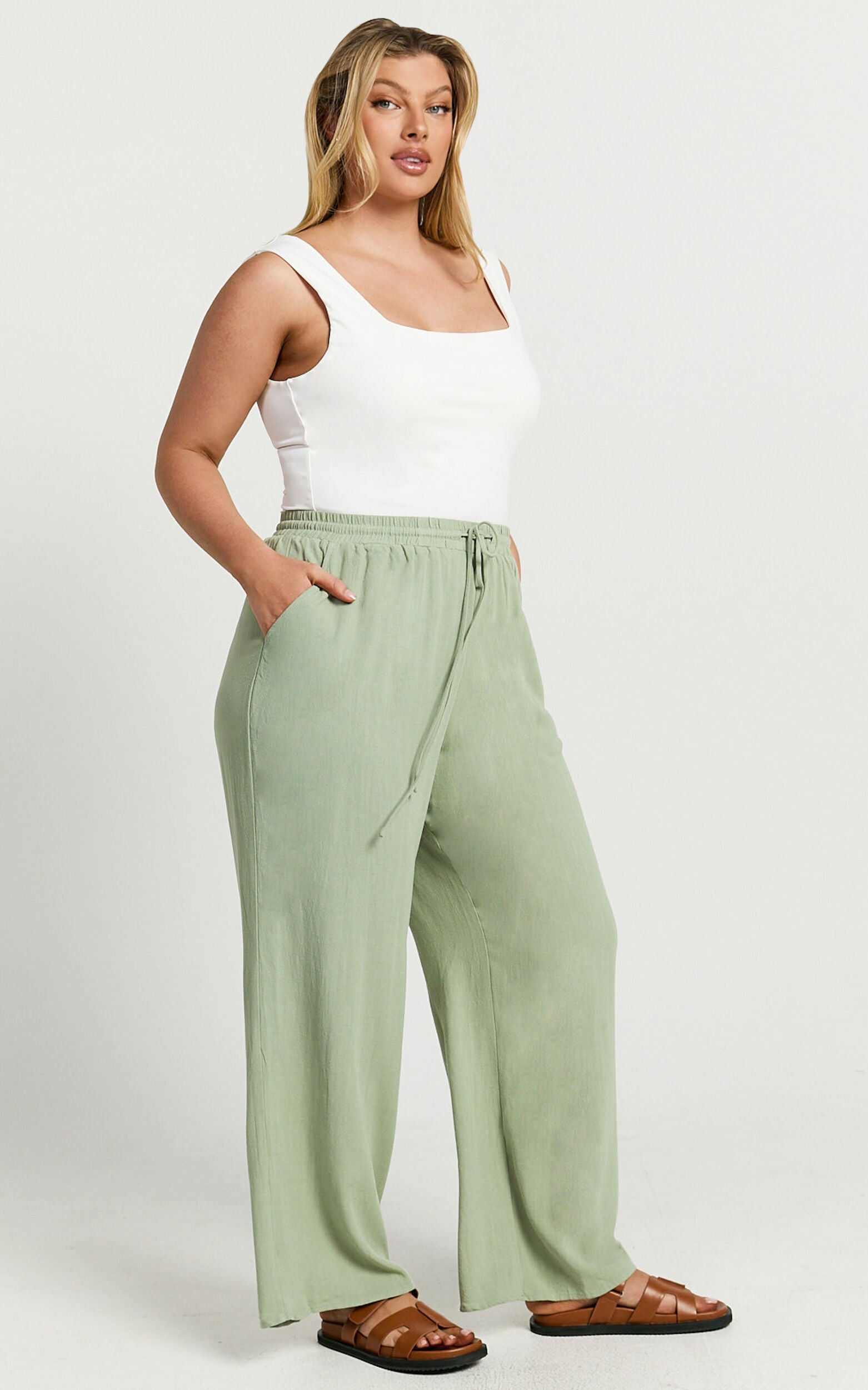 Kala Pants - Mid Waisted Relaxed Elastic Waist Pants in Sage