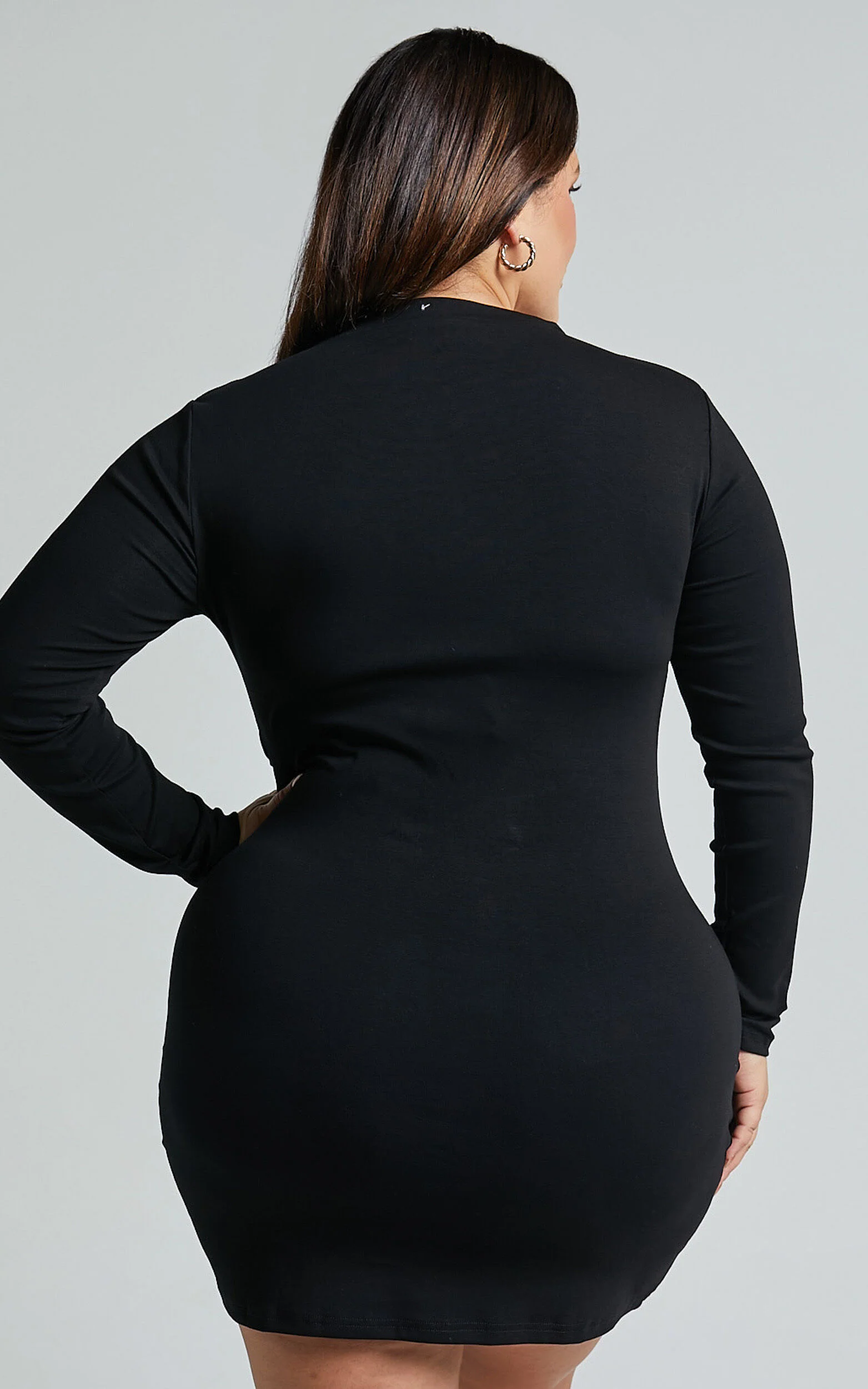 Marleen Mini Dress - Wrap Front Long Sleeve Bodycon Dress in Black