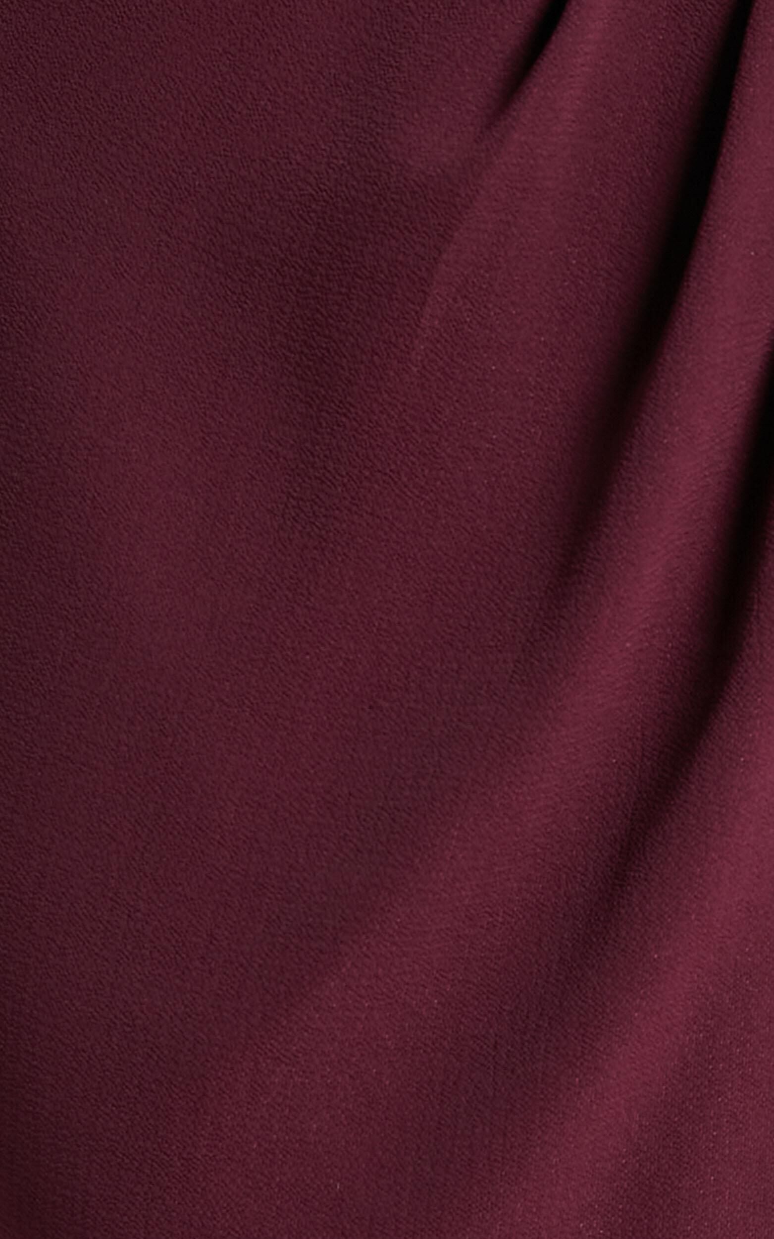 Lucky Day Midi Dress - V Neck Drape Dress in Wine