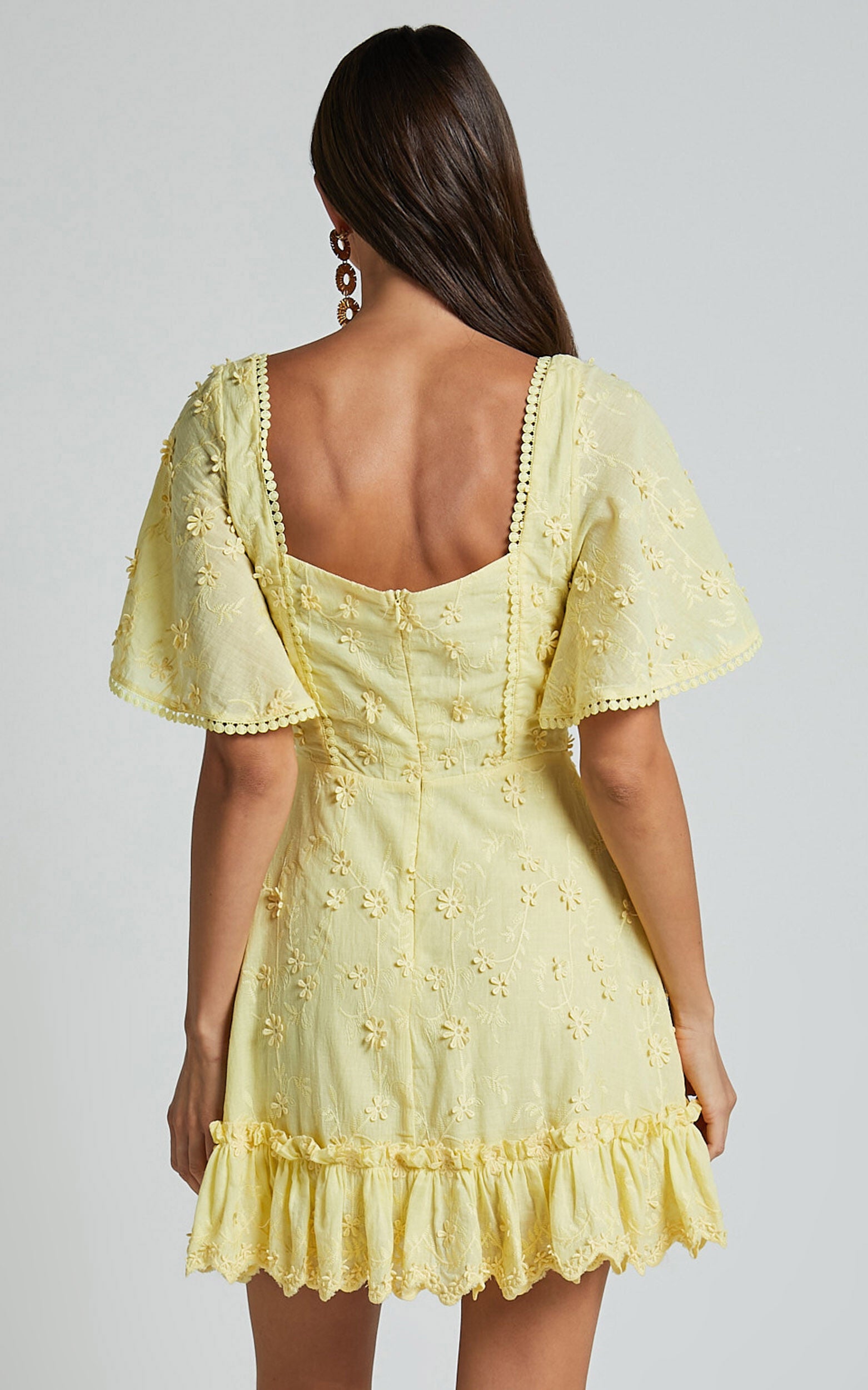 Fancy A Spritz Mini Dress - Square Neck Dress in Lemon