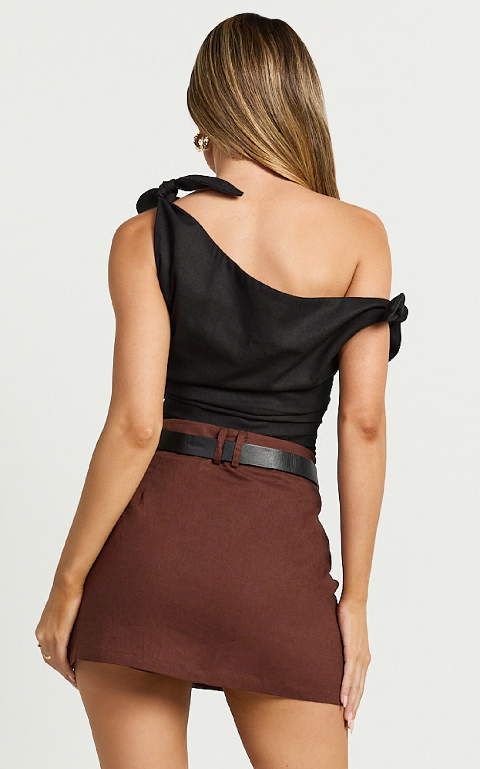 Ivy Top - Linen Off Shoulder Tie Top in Black