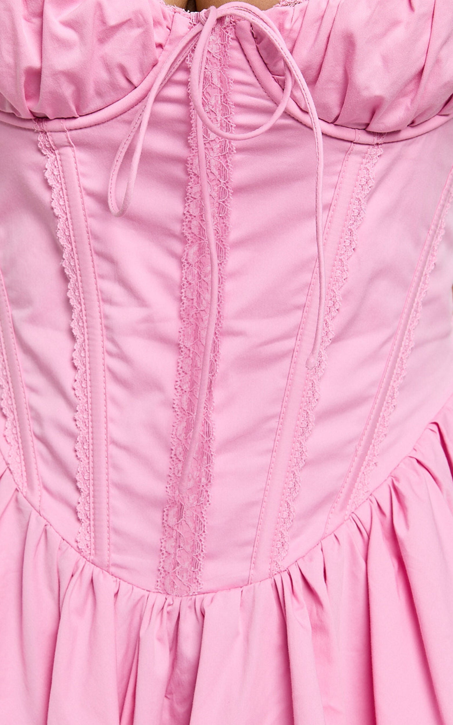 Jenna Mini Dress - Corset Lace Trim Flared Dress in Musk Pink