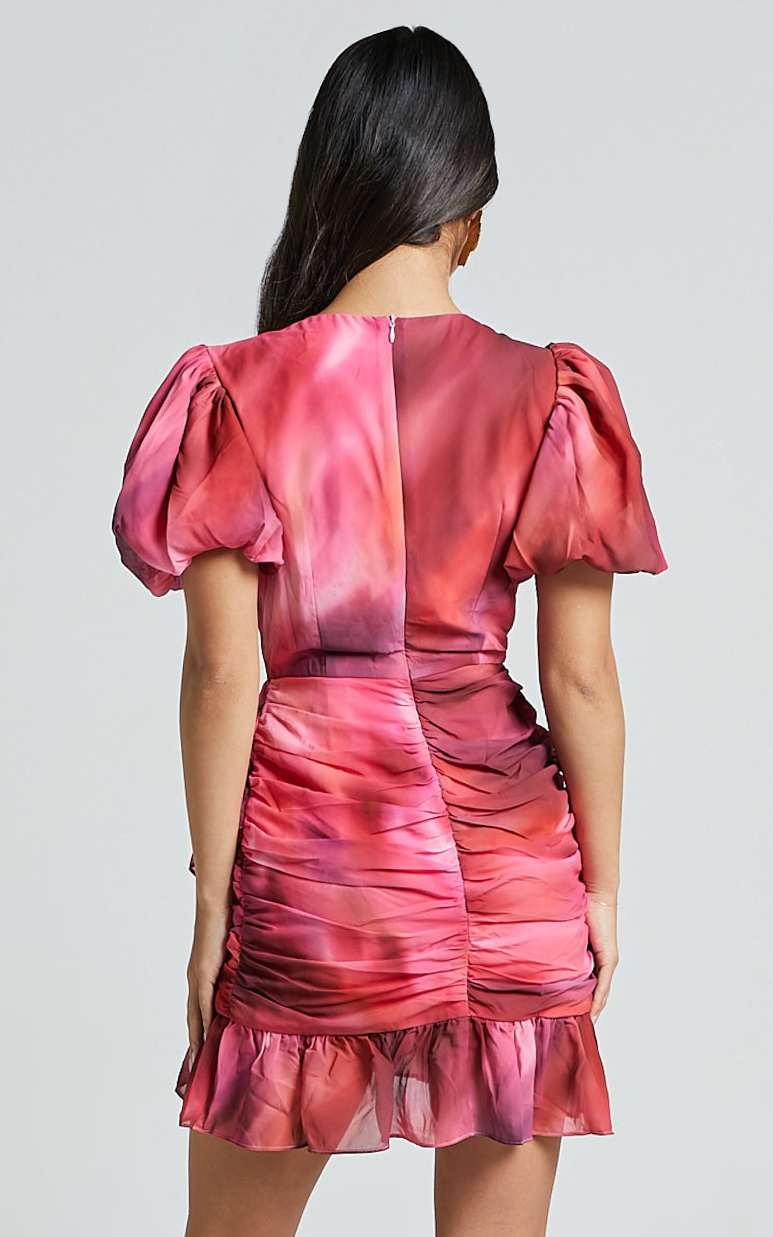 Eliza Mini Dress - Bishop Sleeve Button Front Dress in Blushing Haze