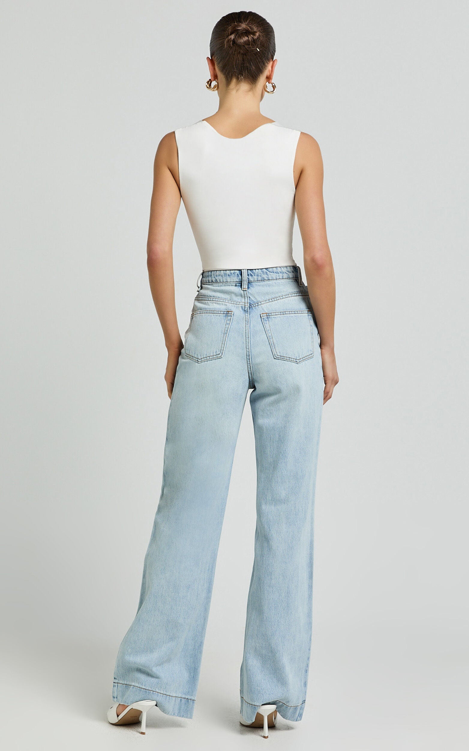 Emman Jeans - High Waisted Cotton Wide Leg Denim Jeans in Sunday Blue