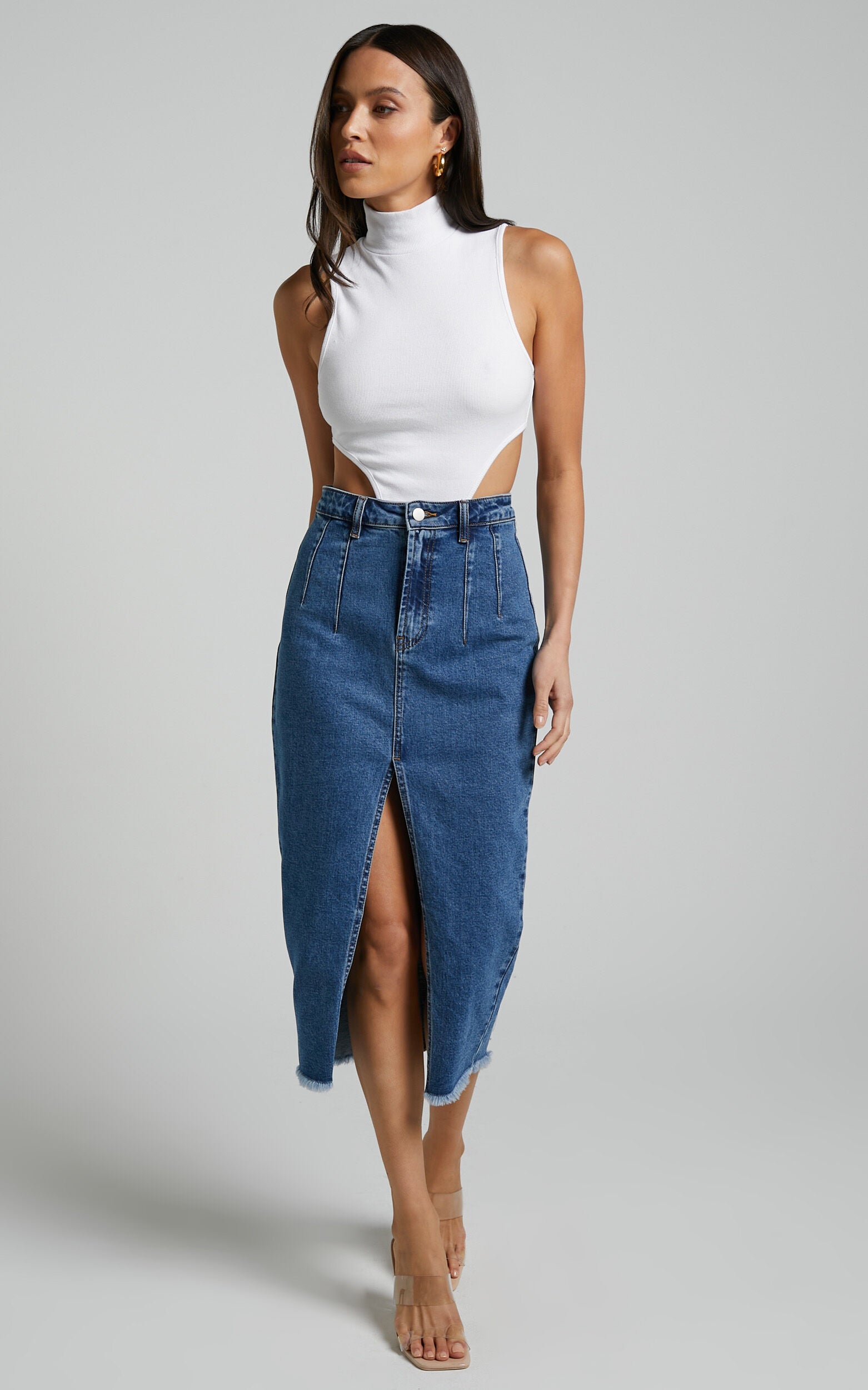 Nuala Bodysuit - High Neck Side Cut Out Bodysuit in Cream