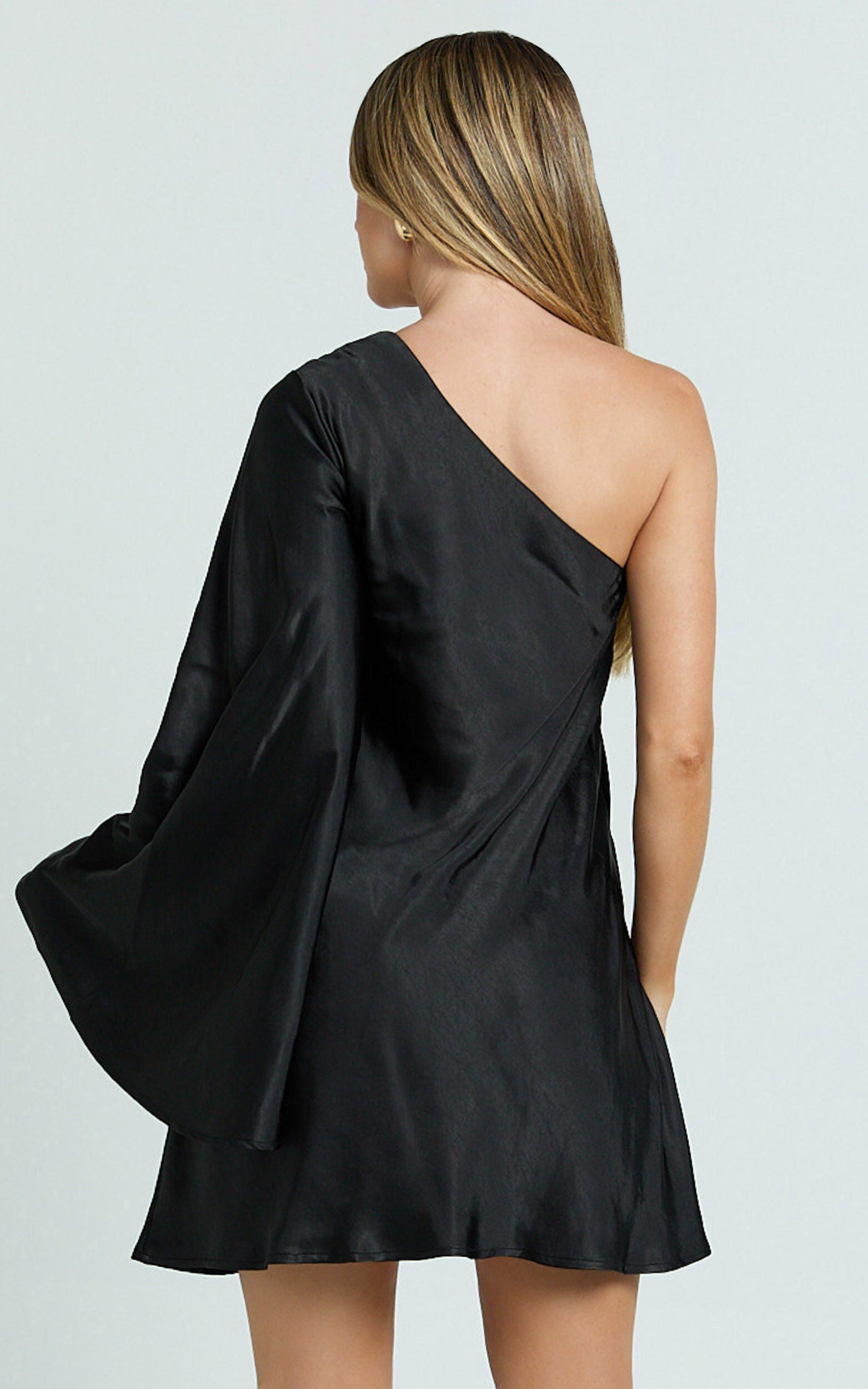 Karla Mini Dress - One Shoulder Long Sleeve Dress in Black
