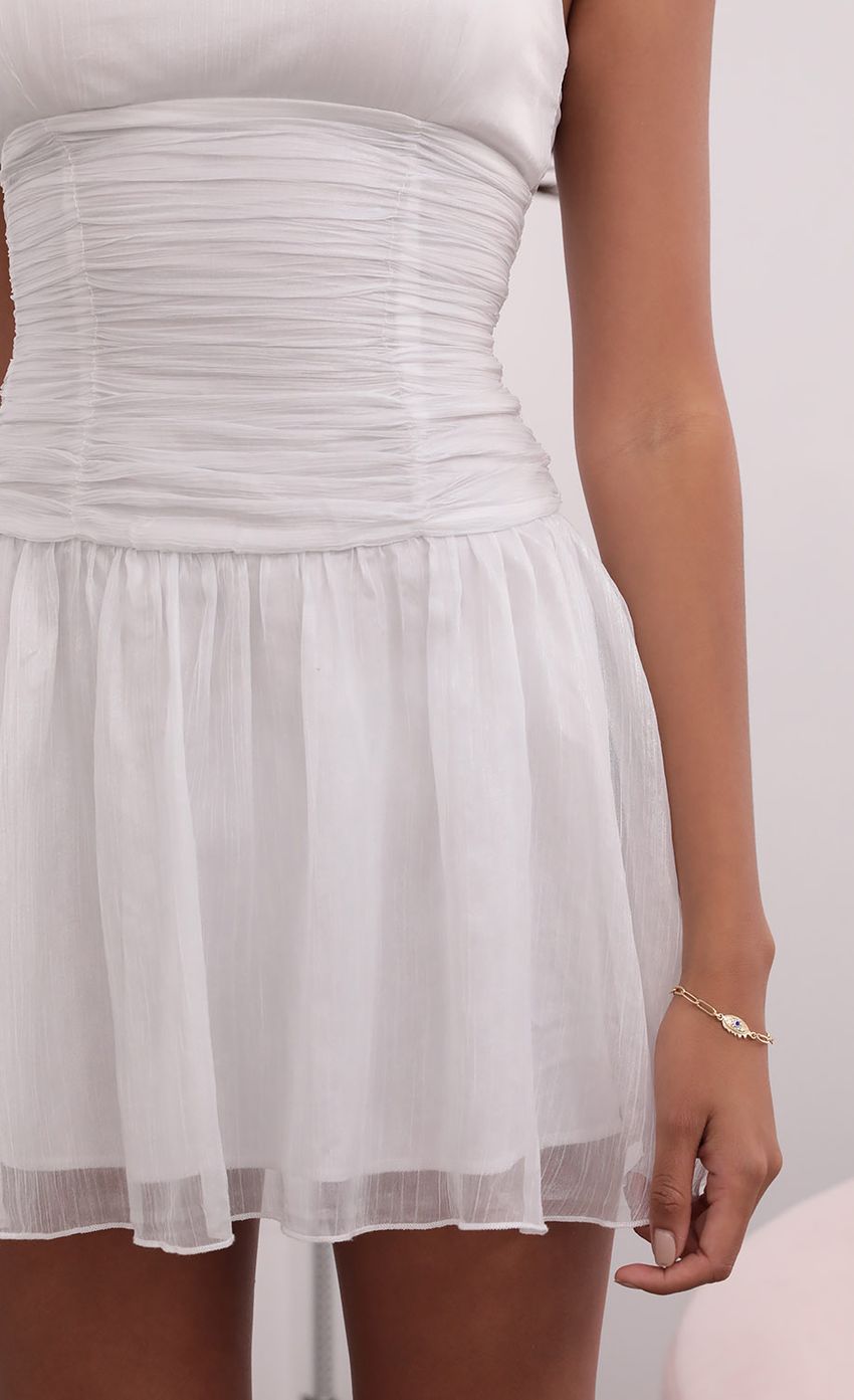 Ruched Waist Chiffon Dress in White
