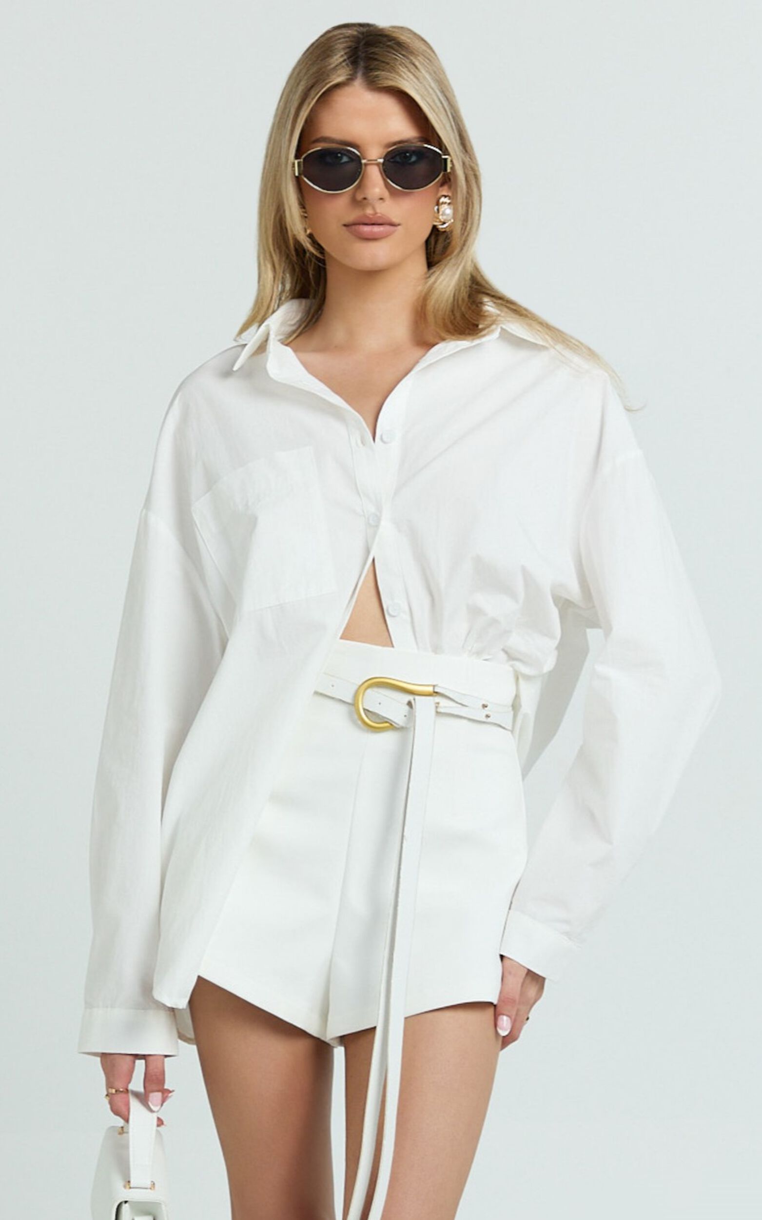 Dahlia Shorts - Paneled High Waisted Tailored Mini Shorts in White