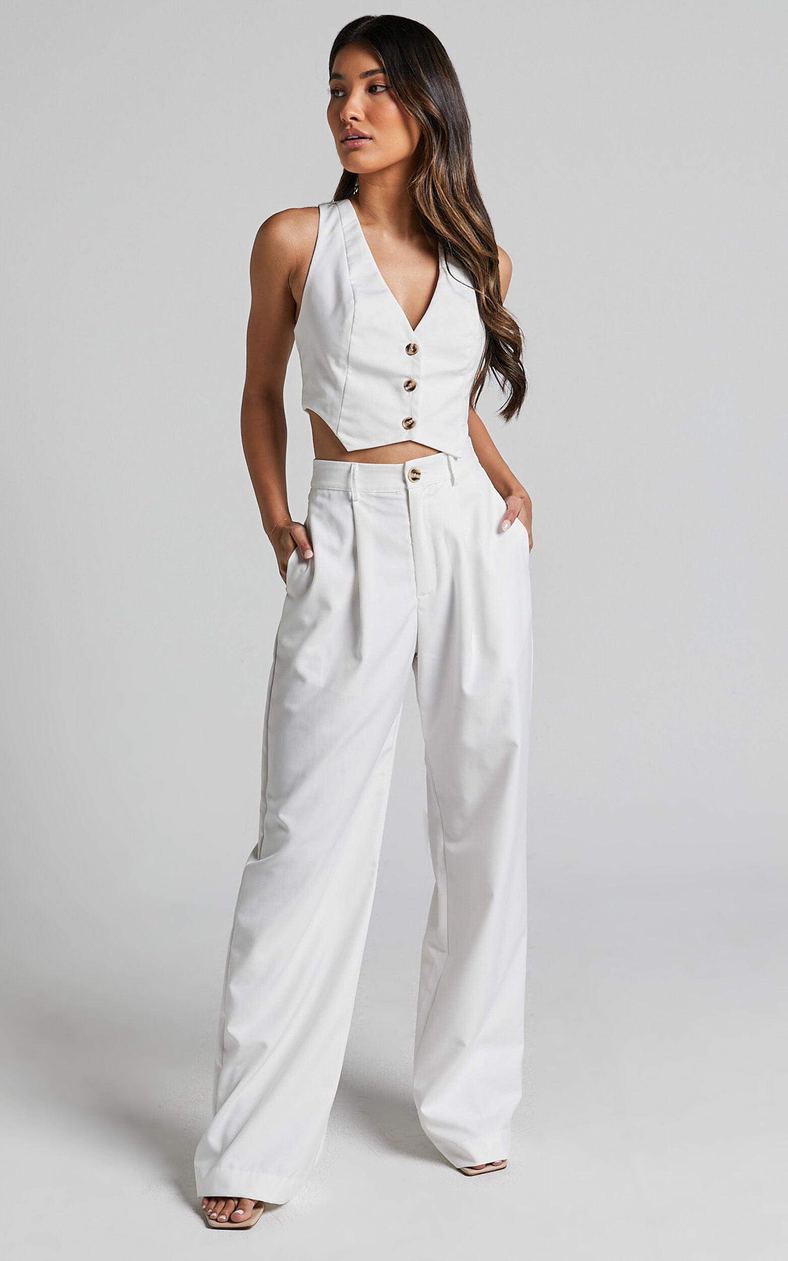 Izara Trousers - Mid Rise Relaxed Straight Leg Tailored Trousers in Warm White