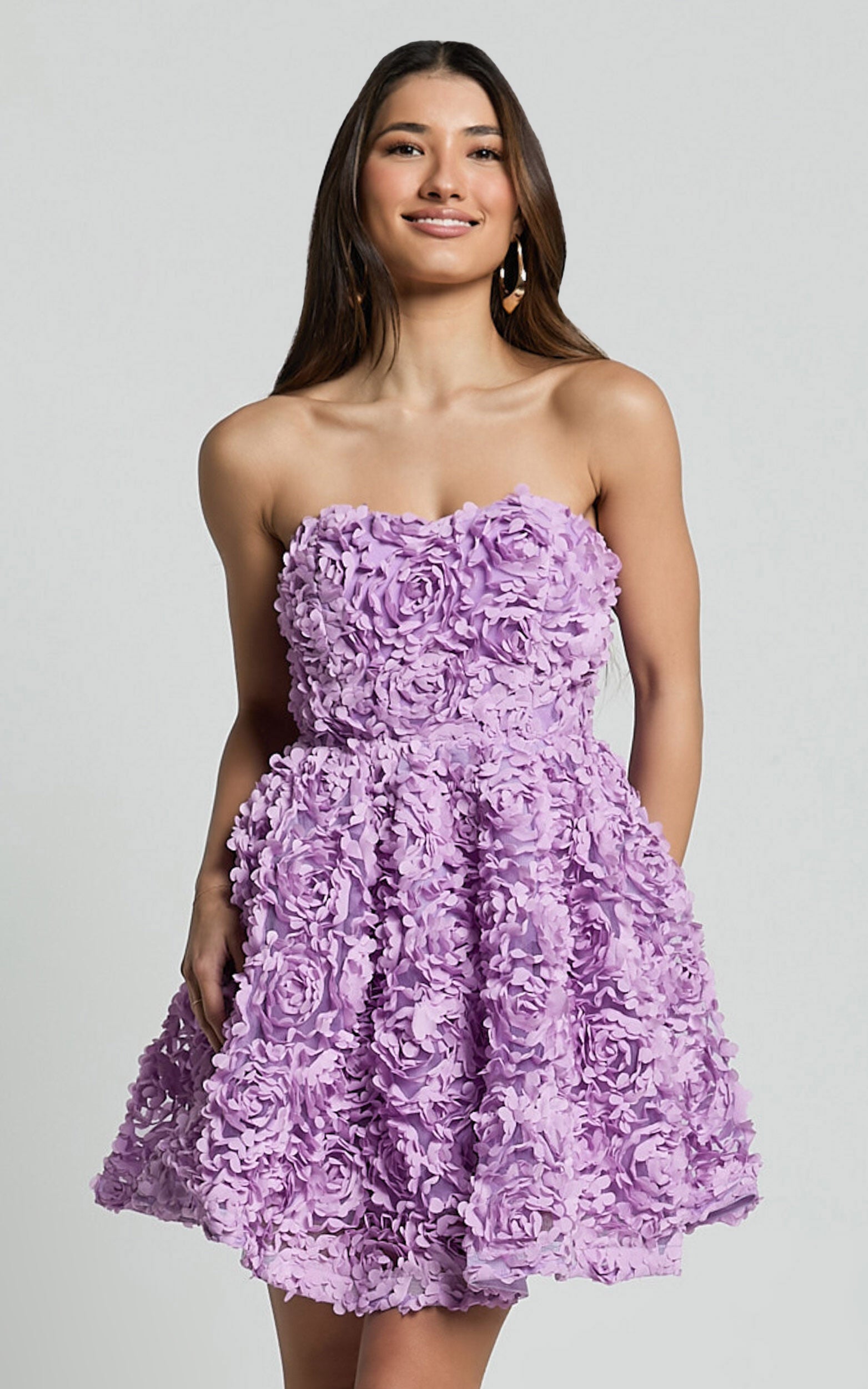 Renee Mini Dress - Strapless Sweetheart Dress in Purple