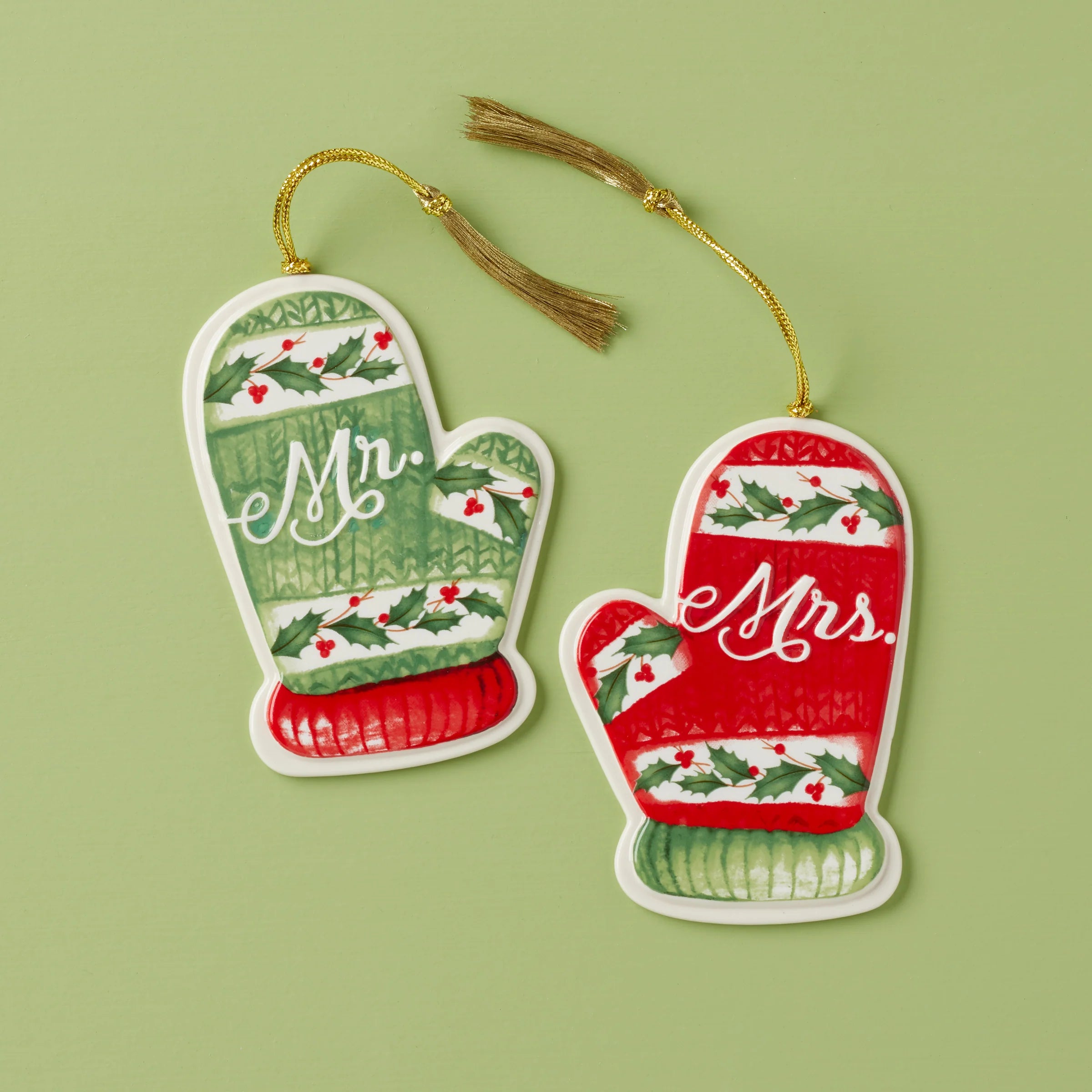 Mr. & Mrs. Mitten Ornaments, Set of 2