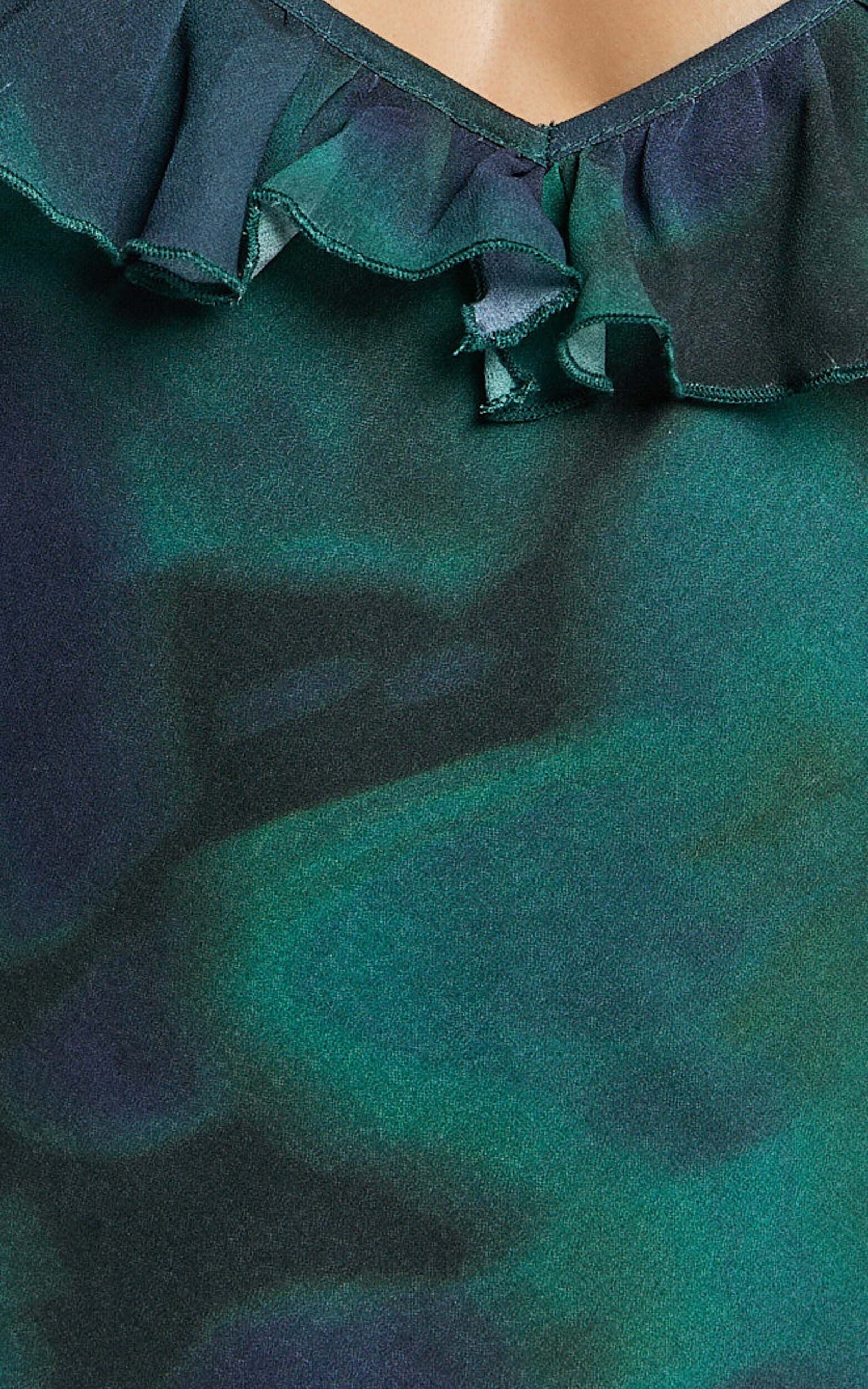 Riley Maxi Dress - Asymmetric Ruffle Detail Maxi Dress in Moss Adeana