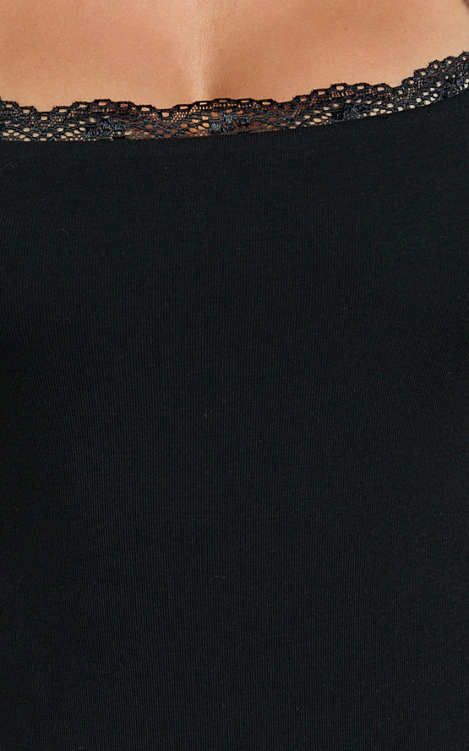 Raymond Bodysuit - Lace Square Neck Short Sleeve Bodysuit in Black