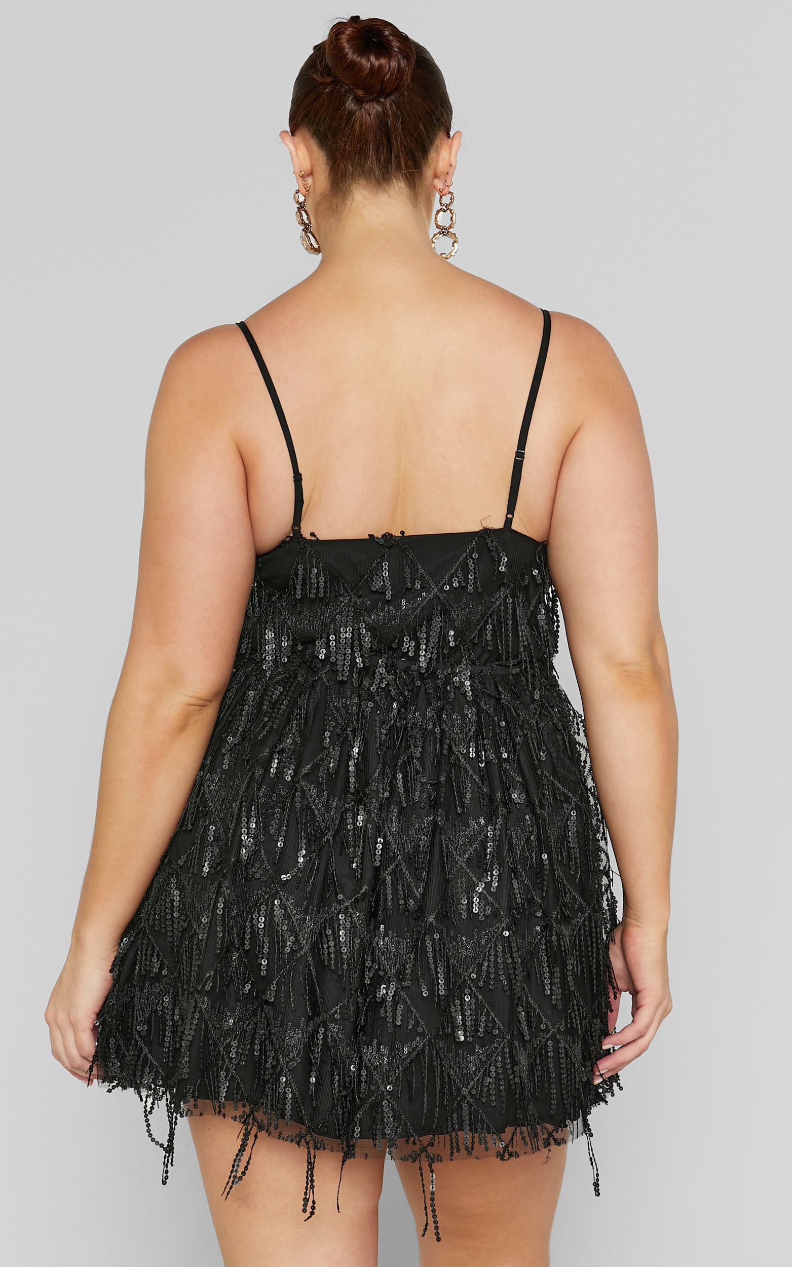 Khrizza Mini Dress - Sequin Gathered Dress in Black