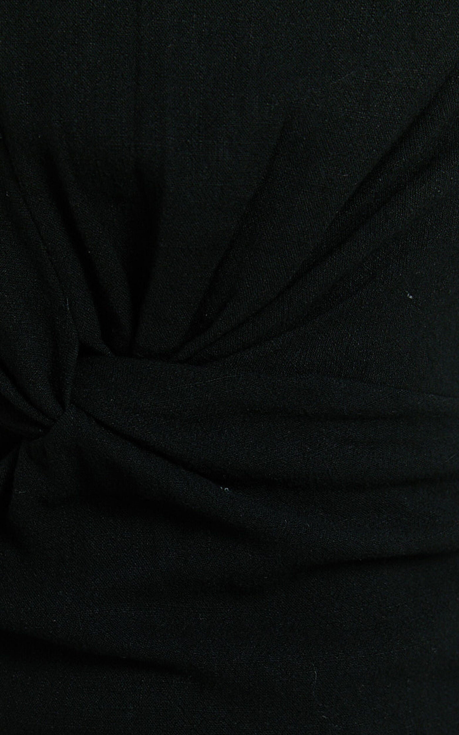 Brodie Midi Dress - Side Cut Out Linen Blend Dress in Black