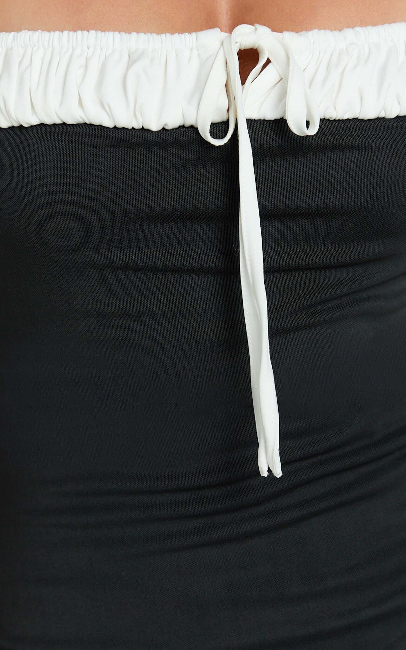 Sheffield Midi Dress - Contrast Tie Front Bodycon Dress in Black