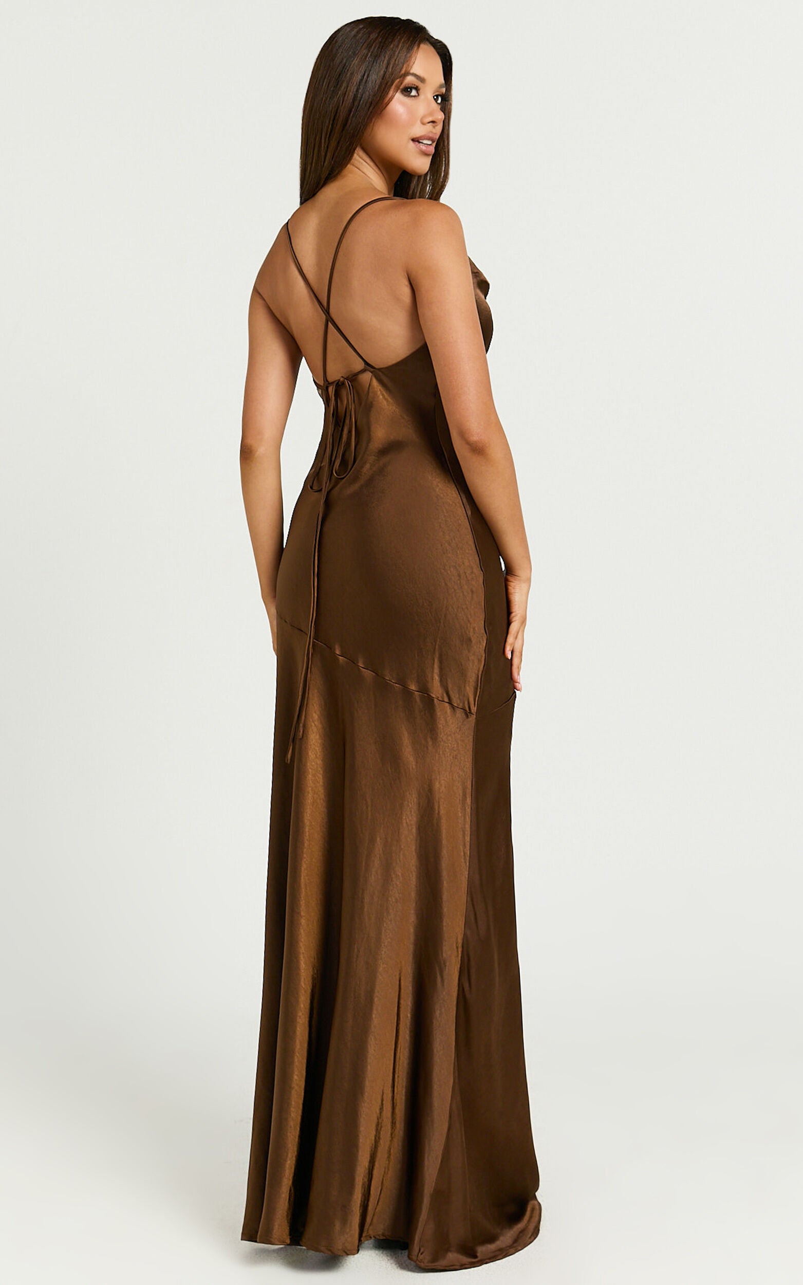 Emma Maxi Dress - Cowl Neck Front Split Dress in Chocolate