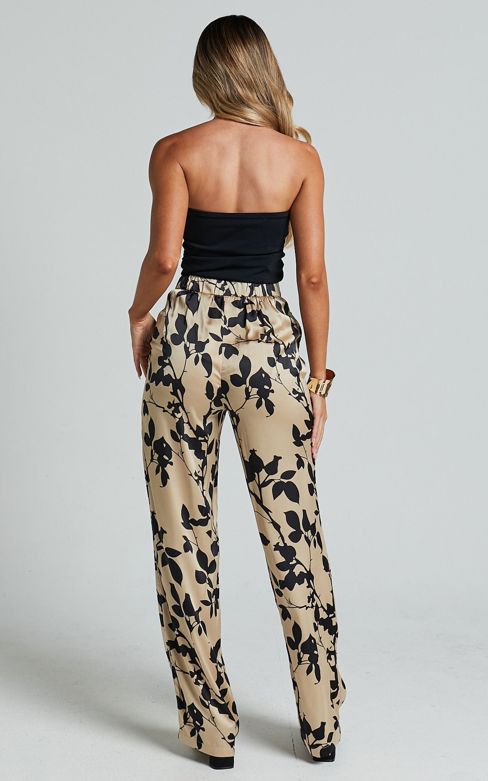 Laila Pants - High Waisted Wide Leg Pants in Black and Cream Print