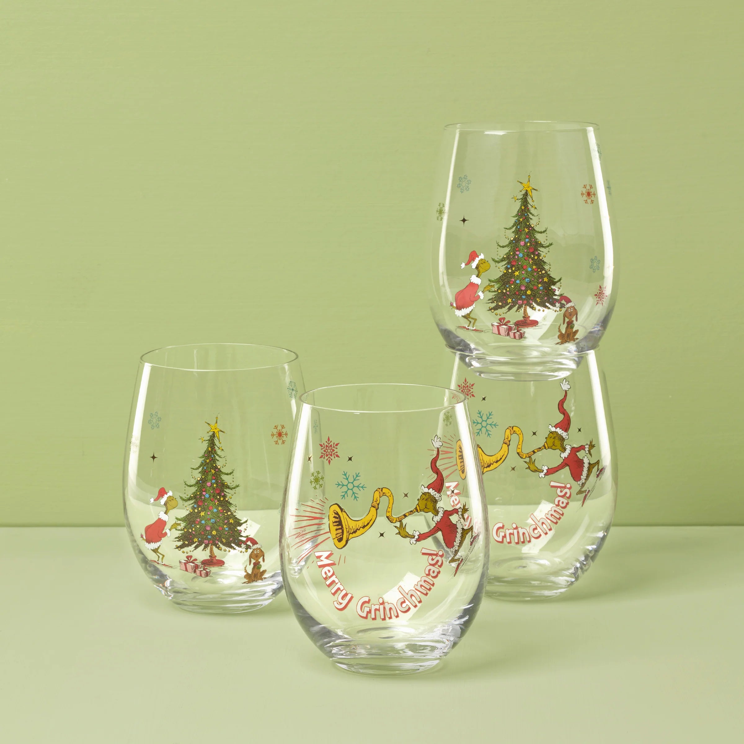 Merry Grinchmas Glass Tumblers, Set of 4