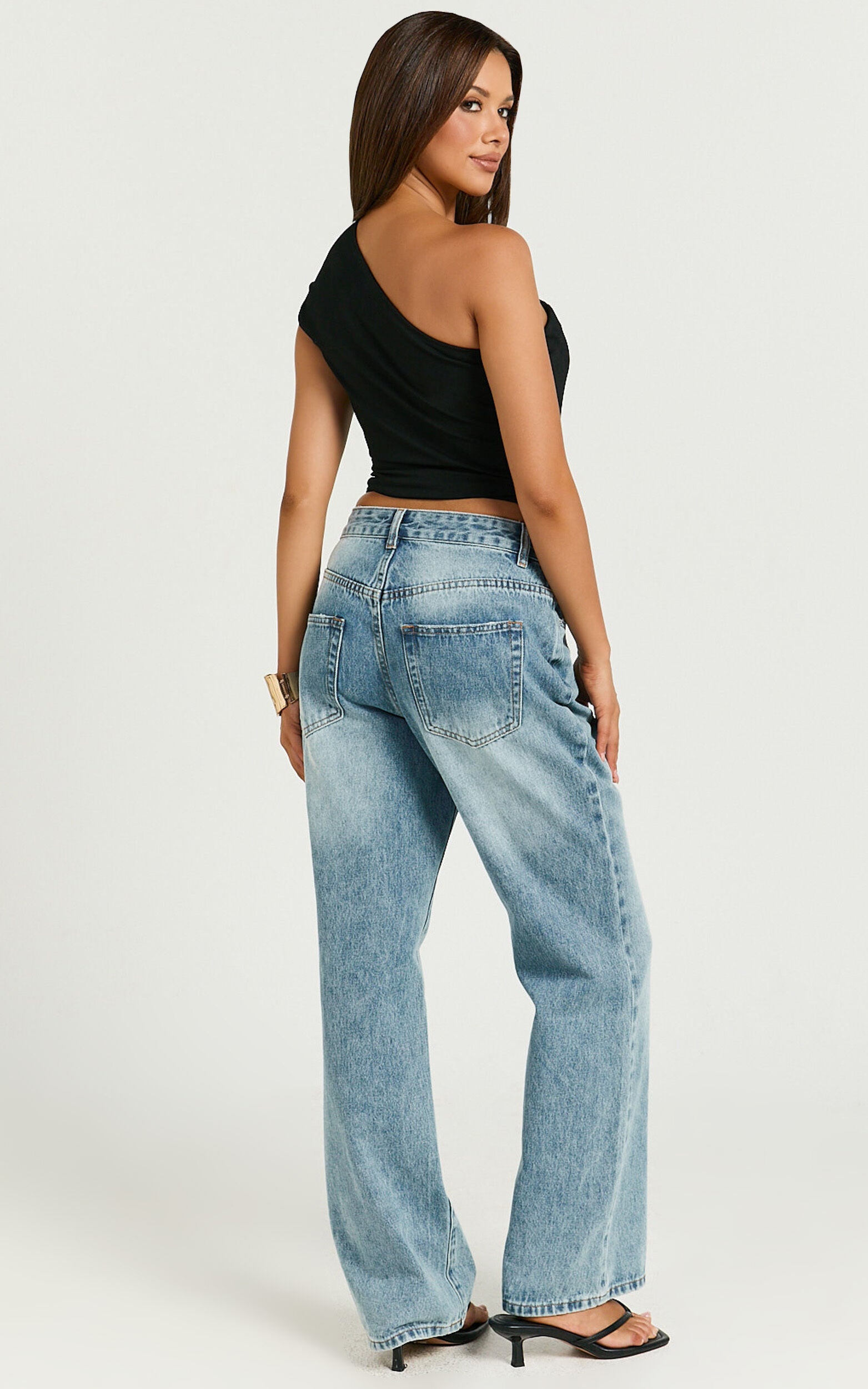 Renner Top - Gathered Extended One Shoulder Top in Black