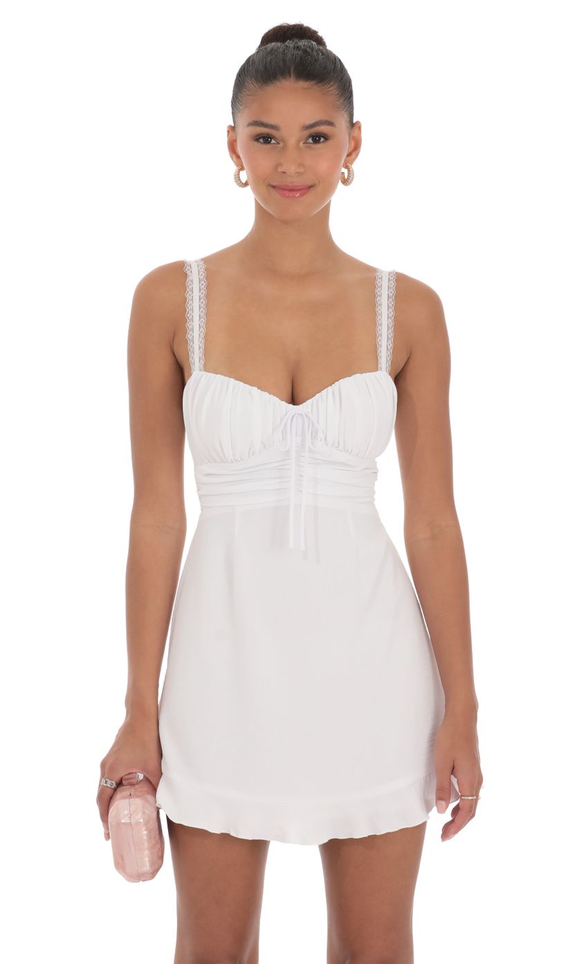 Lace Strap Open Back Dress in White