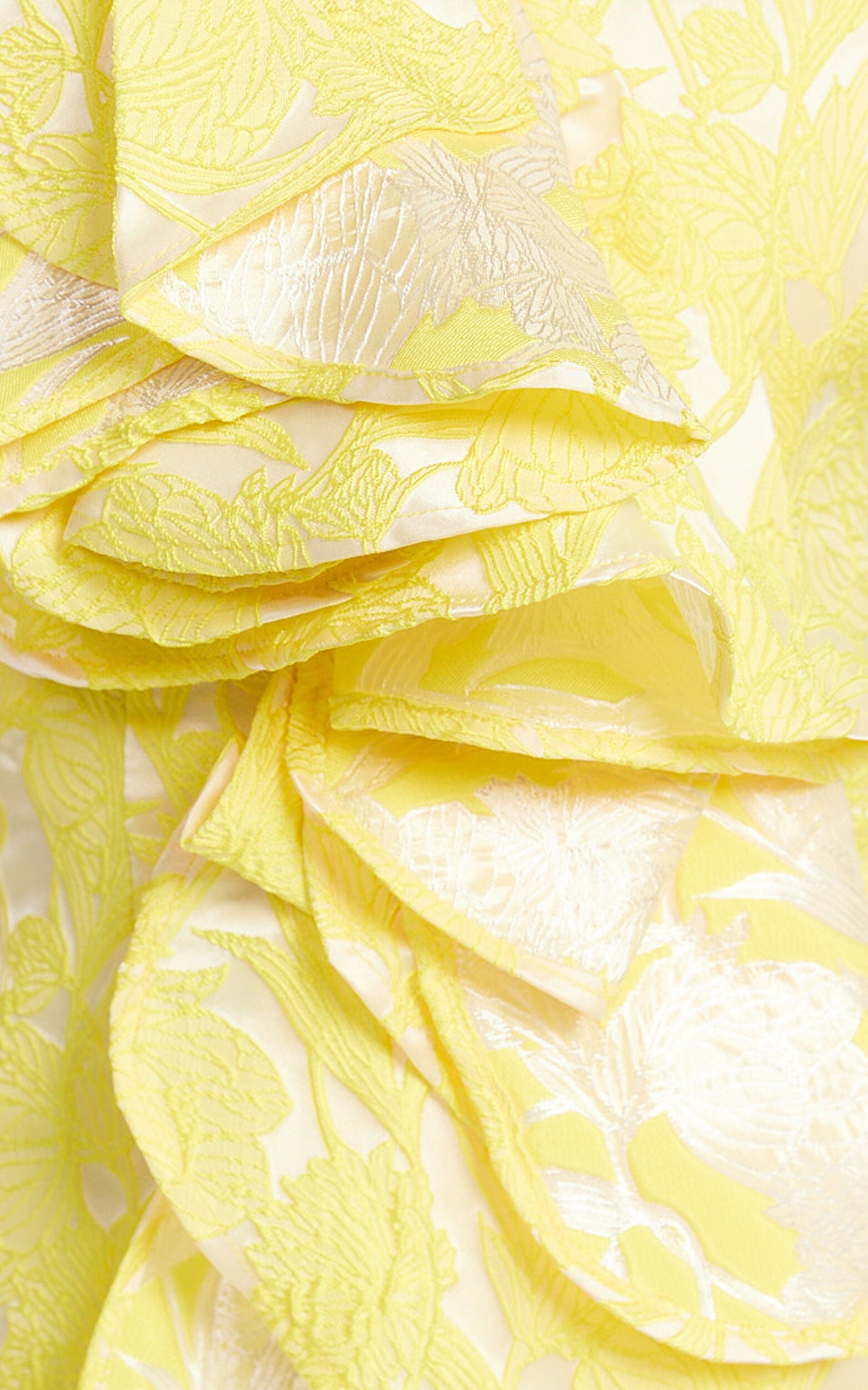 Amalie The Label - Frederika Strapless Ruffle Detail Jacquard Mini Dress in Yellow