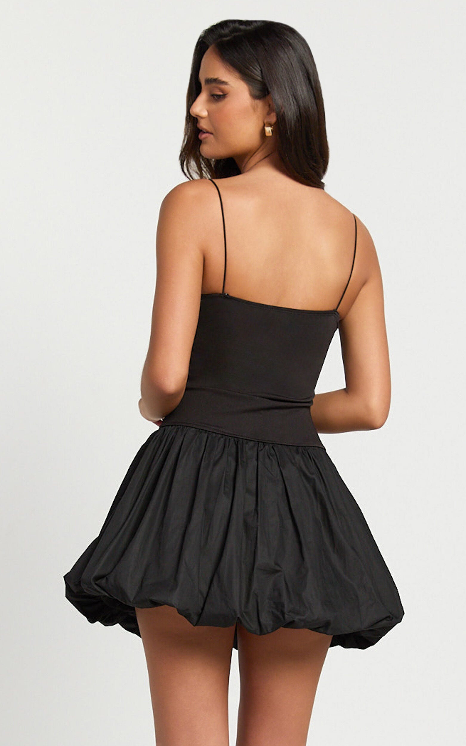 Kristel Mini Dress - Fitted Mini Dress with Bubble Hem in Black