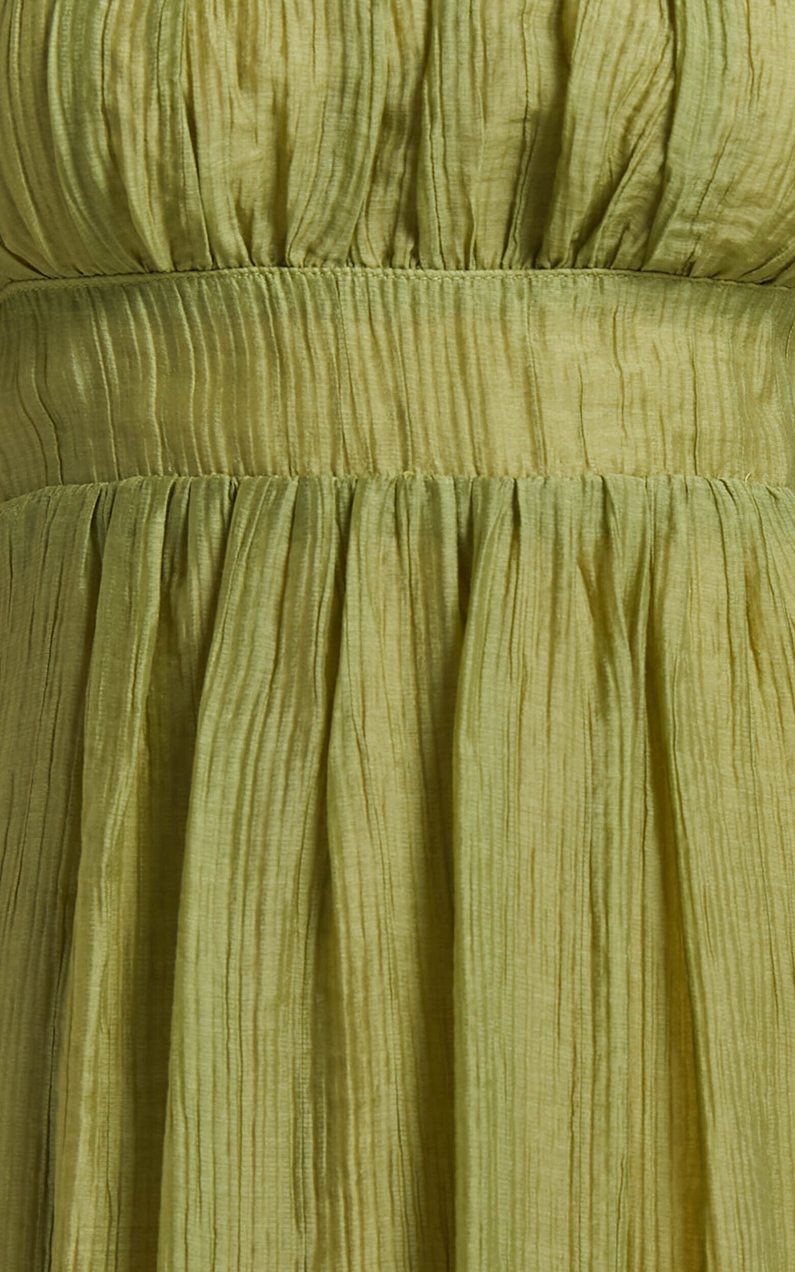 Roshina Midi Dress - Straight Neck Puff Sleeve Dress in Olive