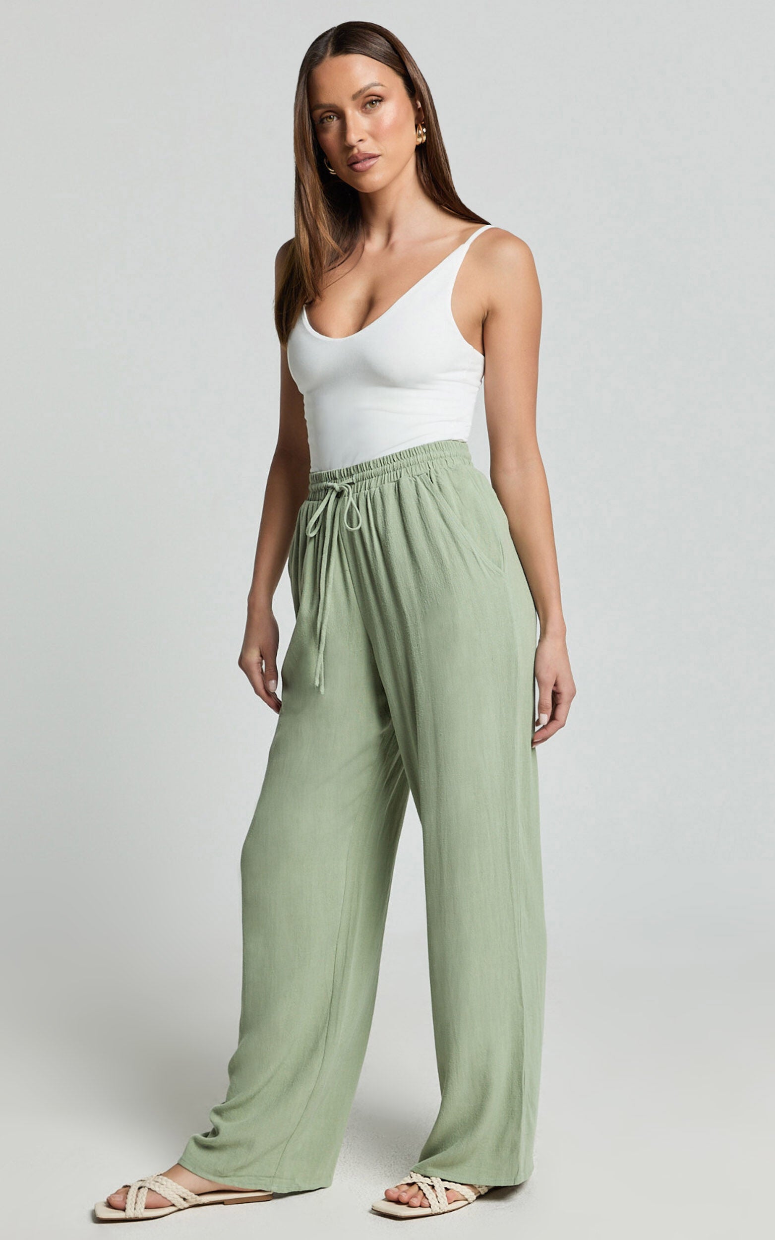 Kala Pants - Mid Waisted Relaxed Elastic Waist Pants in Sage