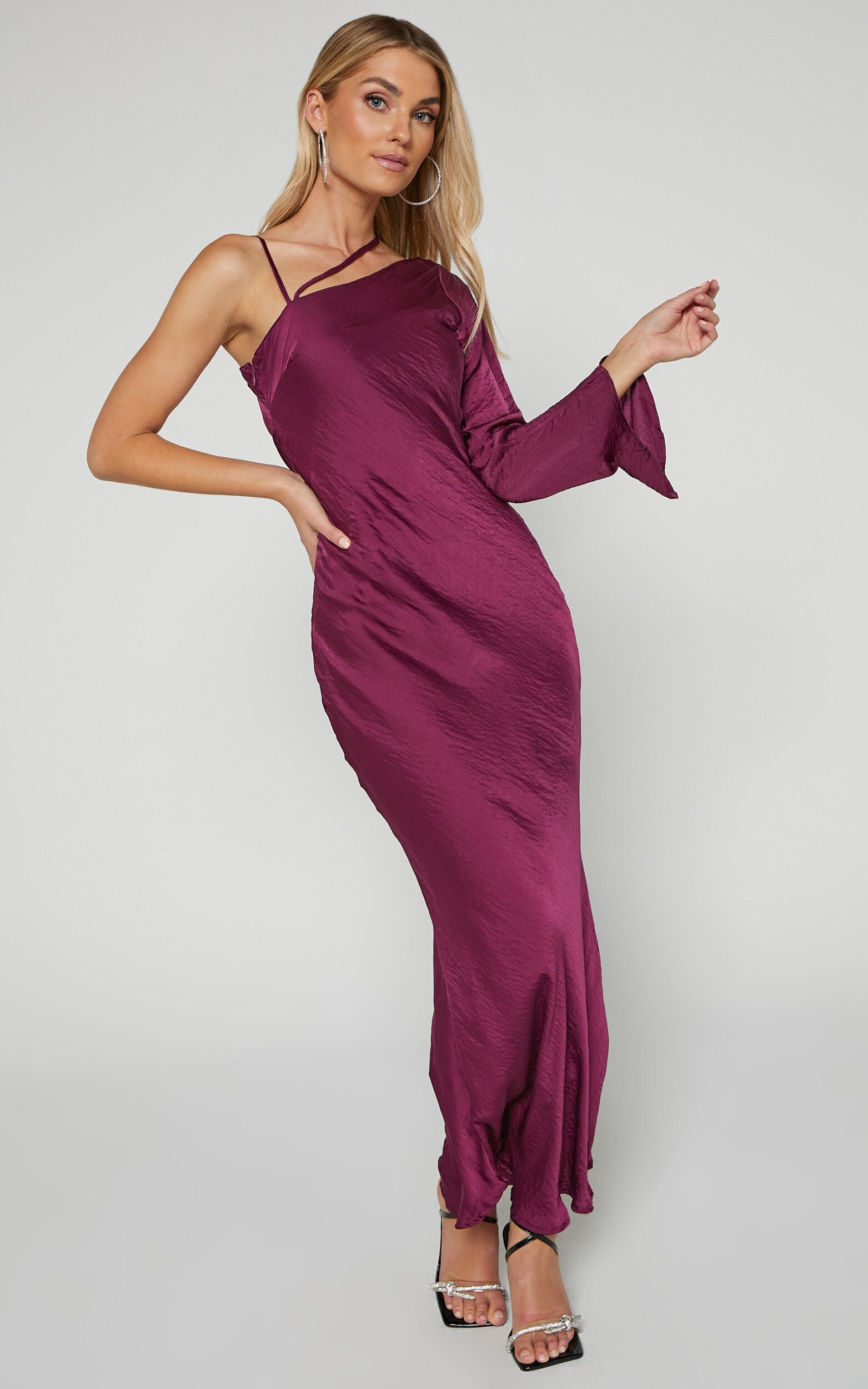 Khacy Midi Dress - One Shoulder Halter Dress in Plum