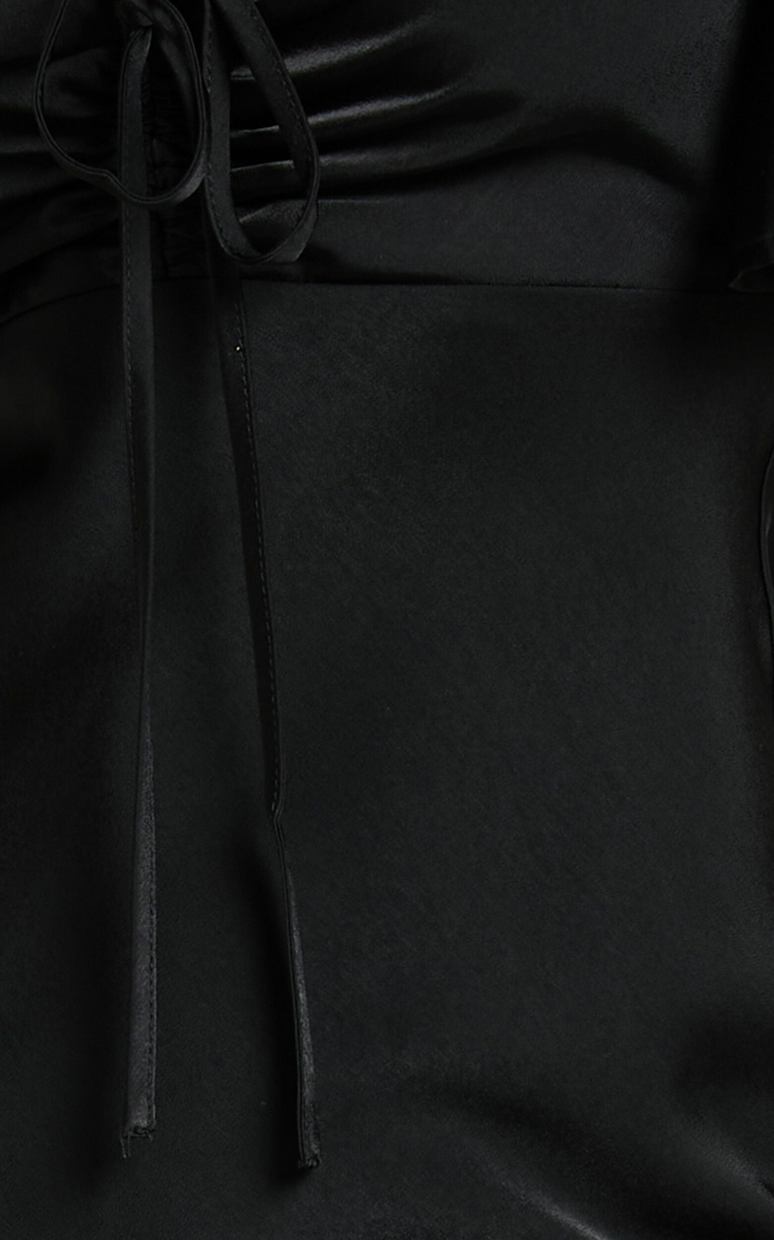 Nicholla Midi Dress - Ruched Front Angel Sleeve Slip Dress in Black