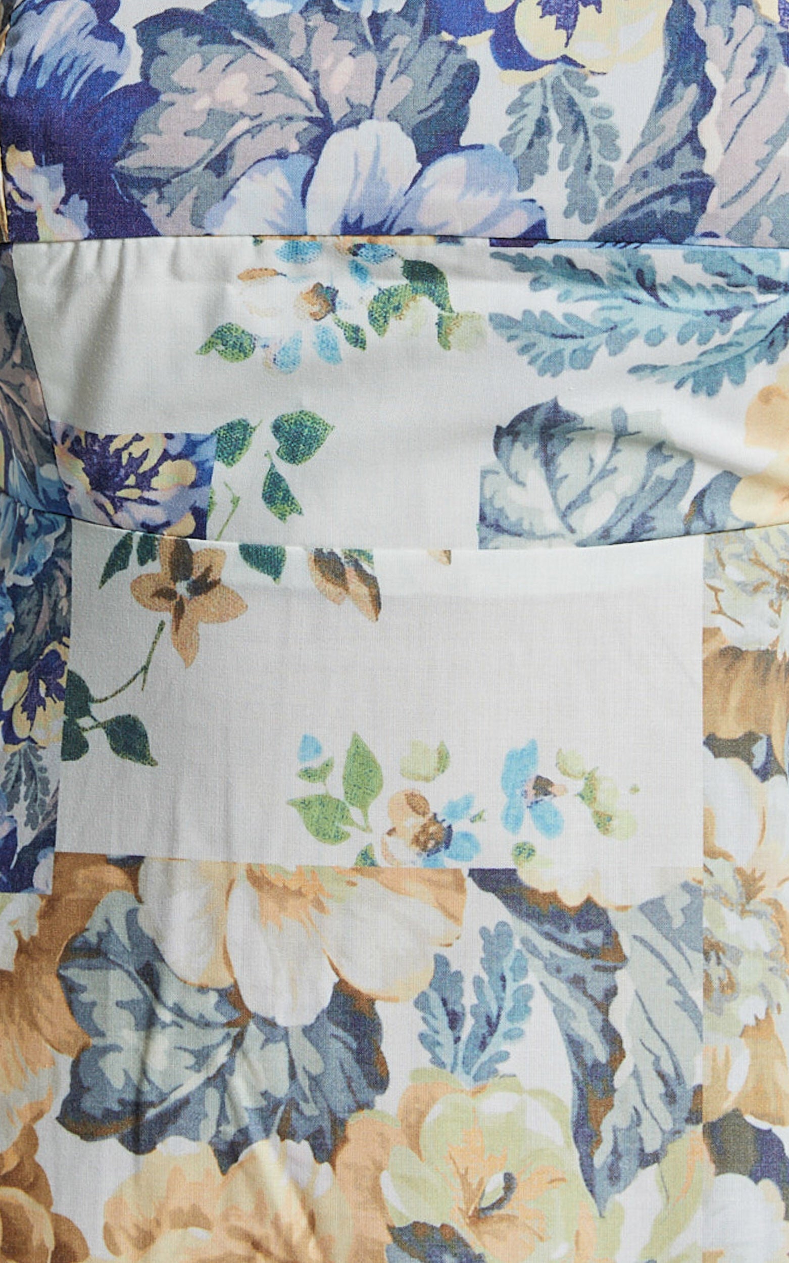 Olivia Midi Dress - Straight Neck Strappy A-Line Dress in Patchwork Floral